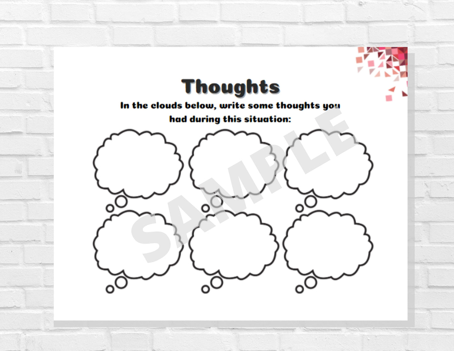CBT Cognitive Triangle, Anxiety Worksheets for Kids: Thoughts, Feelings, Actions, Mental Health, Education, Counselling (DIGITAL PRINTABLE)