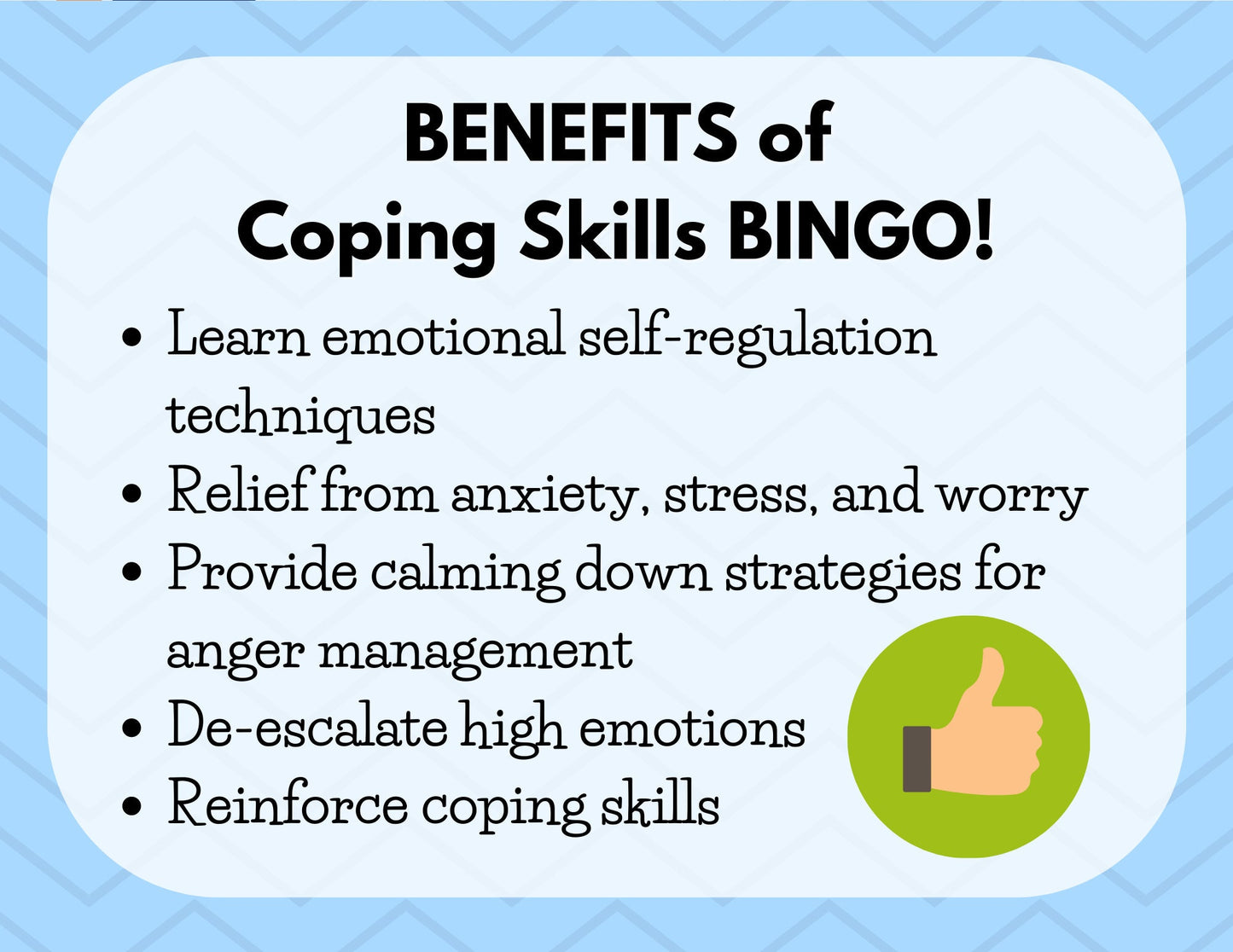 Coping Skills BINGO Game Activity Cards for Kids, Calming Strategies, Emotional Regulation for Worry Anger, Mental Health (DIGITAL DOWNLOAD)
