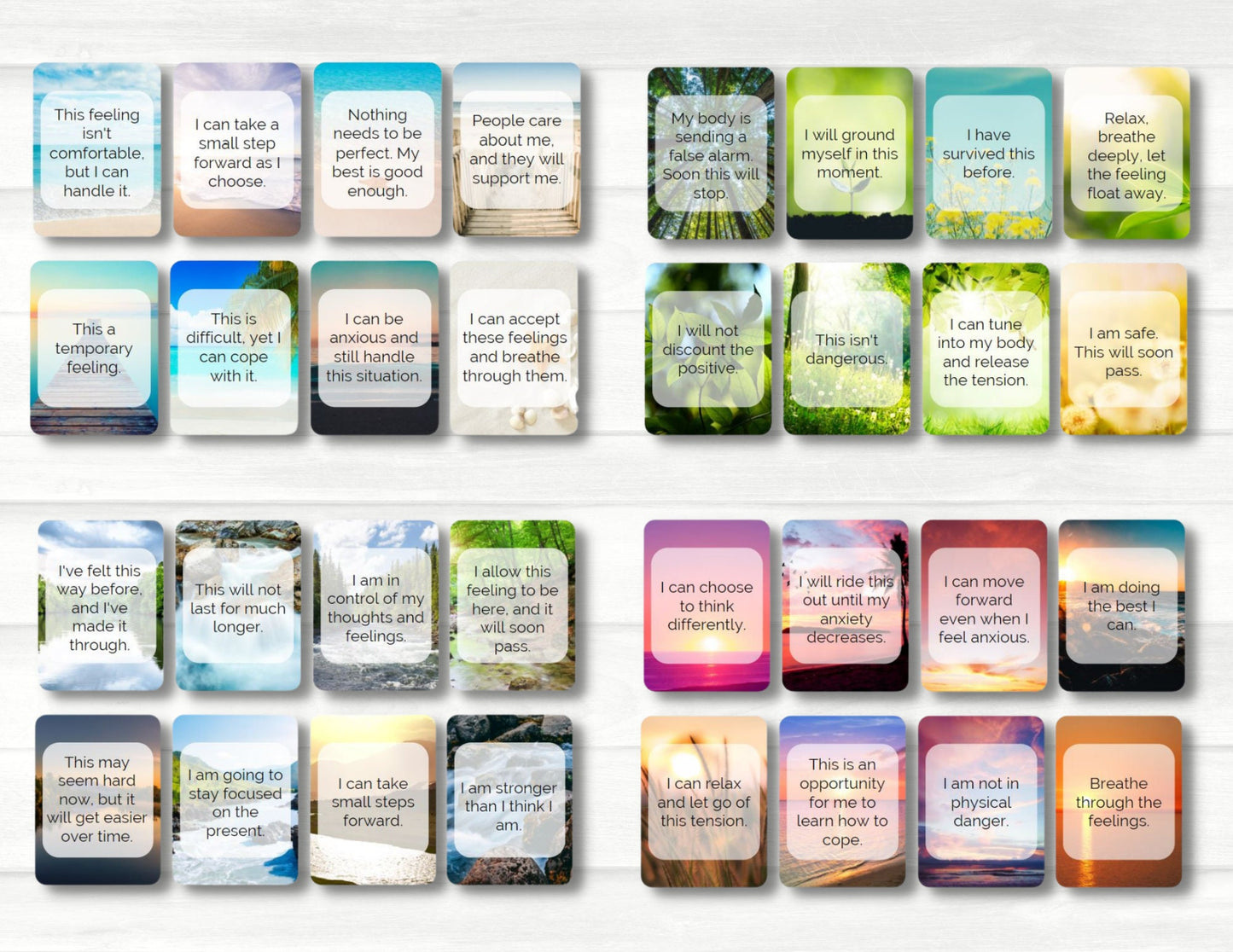 Anxiety Coping Cards, Anxiety Relief, Panic Attacks, Visualization, Caling Affirmations, Grounding Cards, CBT (Digital Printable)