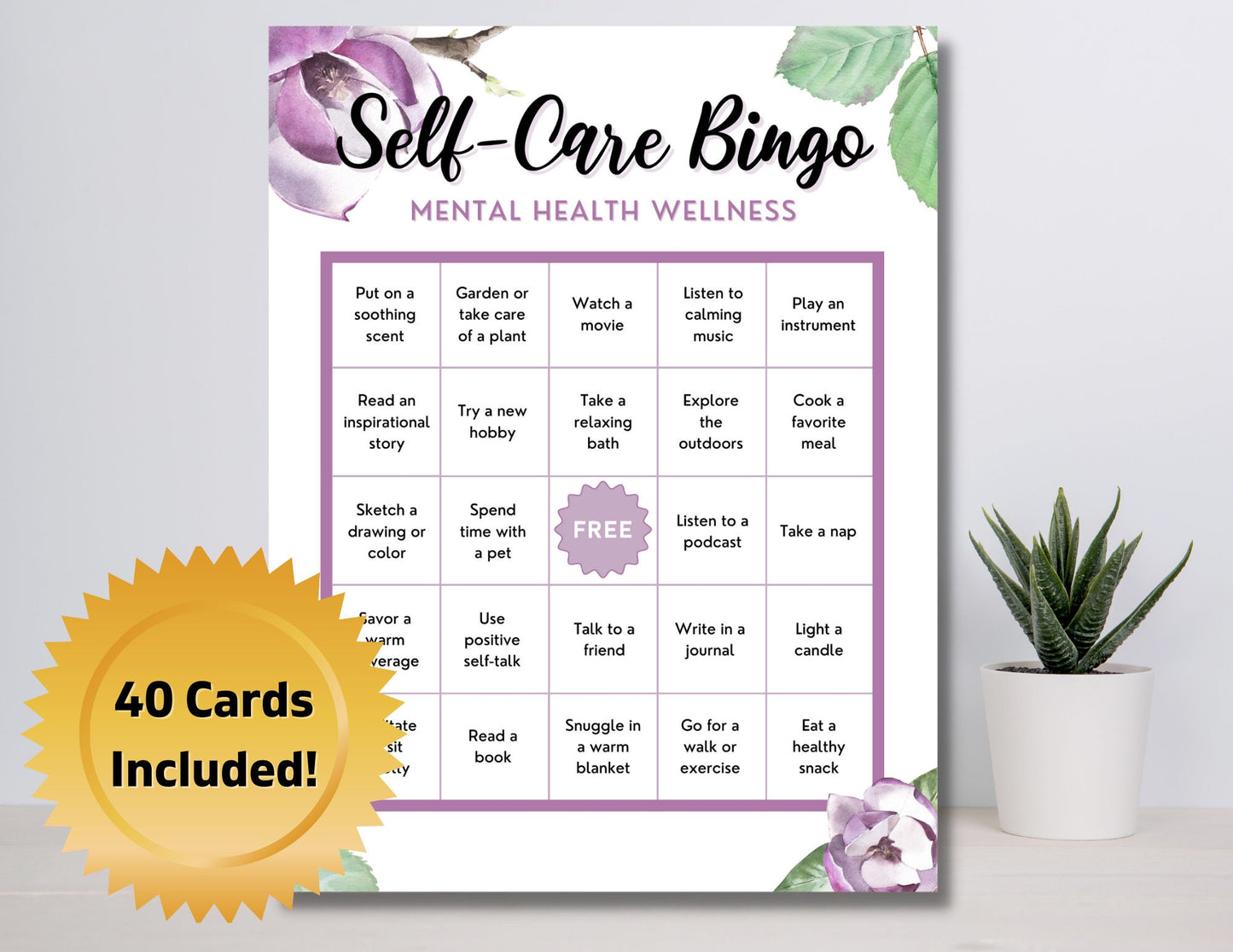 Self-Care BINGO Game Activity Kit for Mental Health, Wellness, Therapy, Worry, Mindfulness, Office, Classroom, Counselor (DIGITAL PRINTABLE)