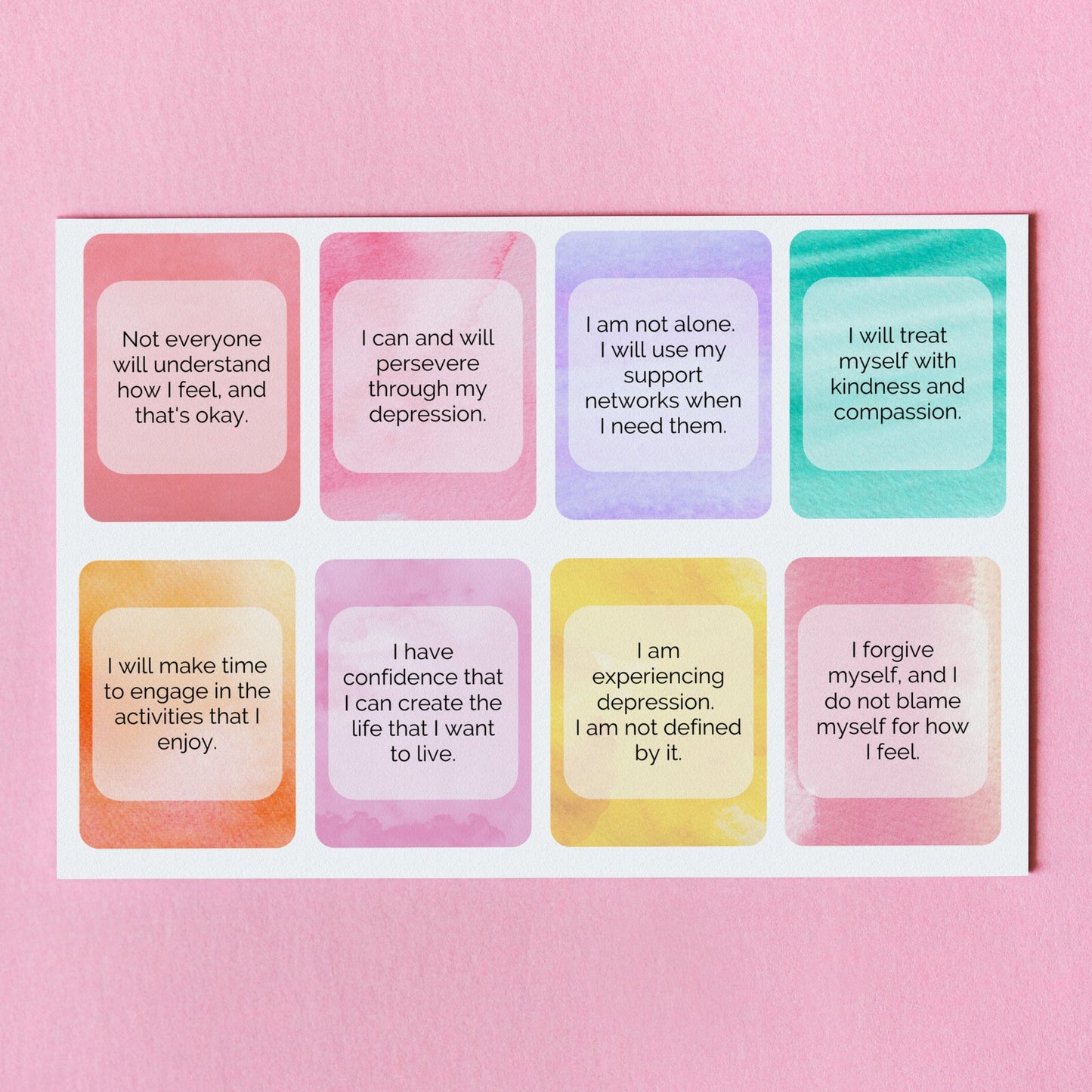 Depression Coping Statement Cards, Positive Affirmations, Grounding Exercise, CBT Therapy, Mental Health Worksheets (DIGITAL PRINTABLE)