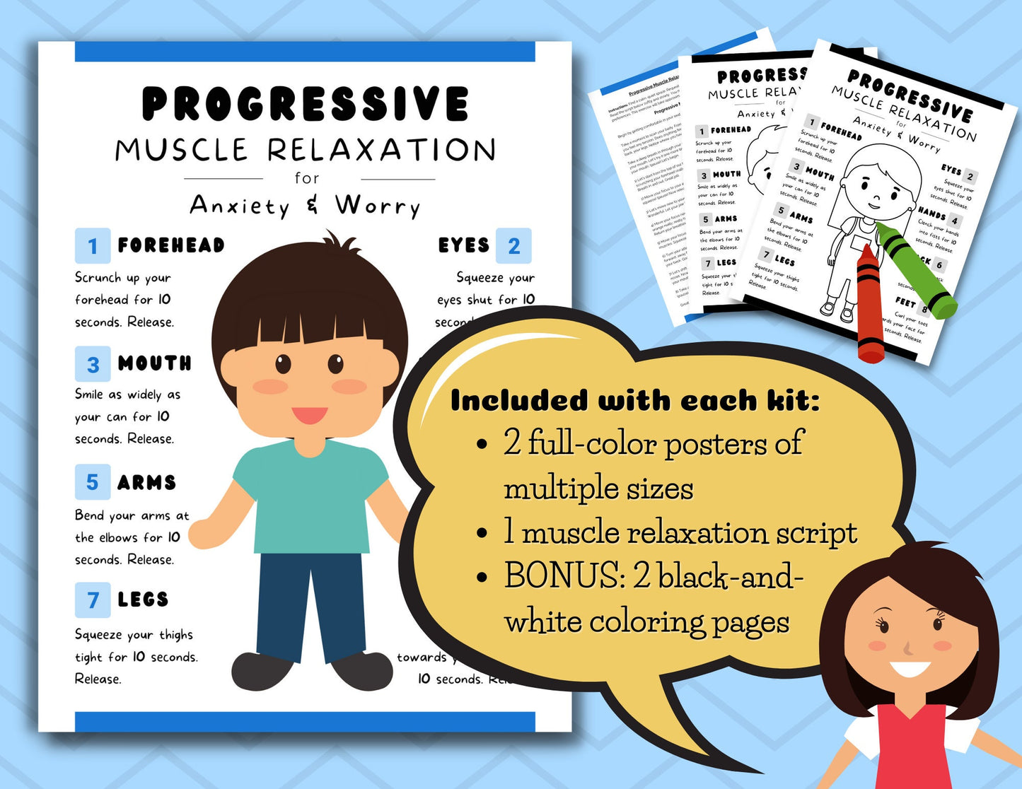 Progressive Muscle Relaxation (PMR) Worksheet for Kids, Calm Down, Stress Relief Activity, Anxiety Worry, Mental Health (DIGITAL PRINTABLE)