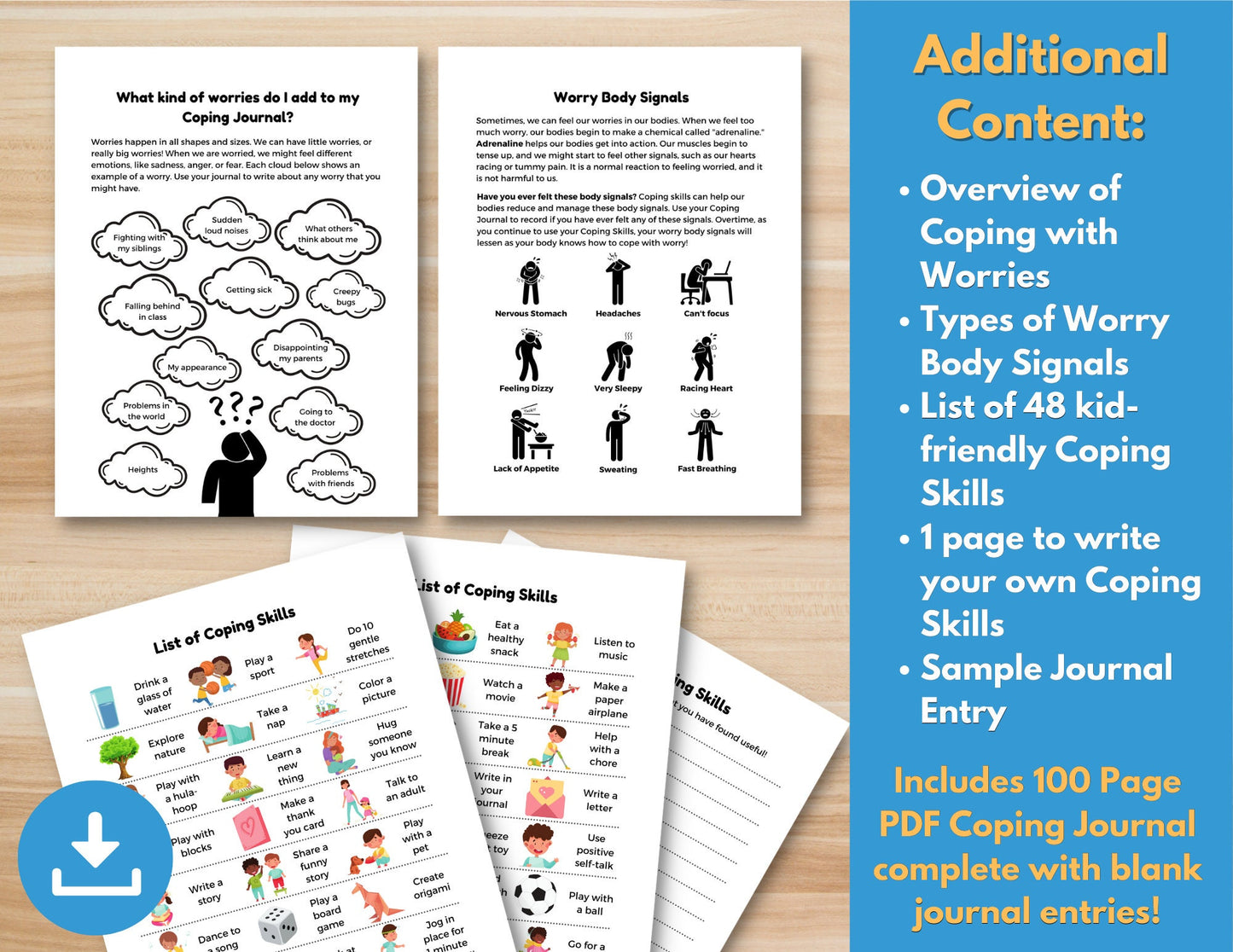 Coping Skills Journal for Kids, Worksheets for Worry, Emotional Regulation, Social Emotional Learning, Mental Health (Digital Printable)