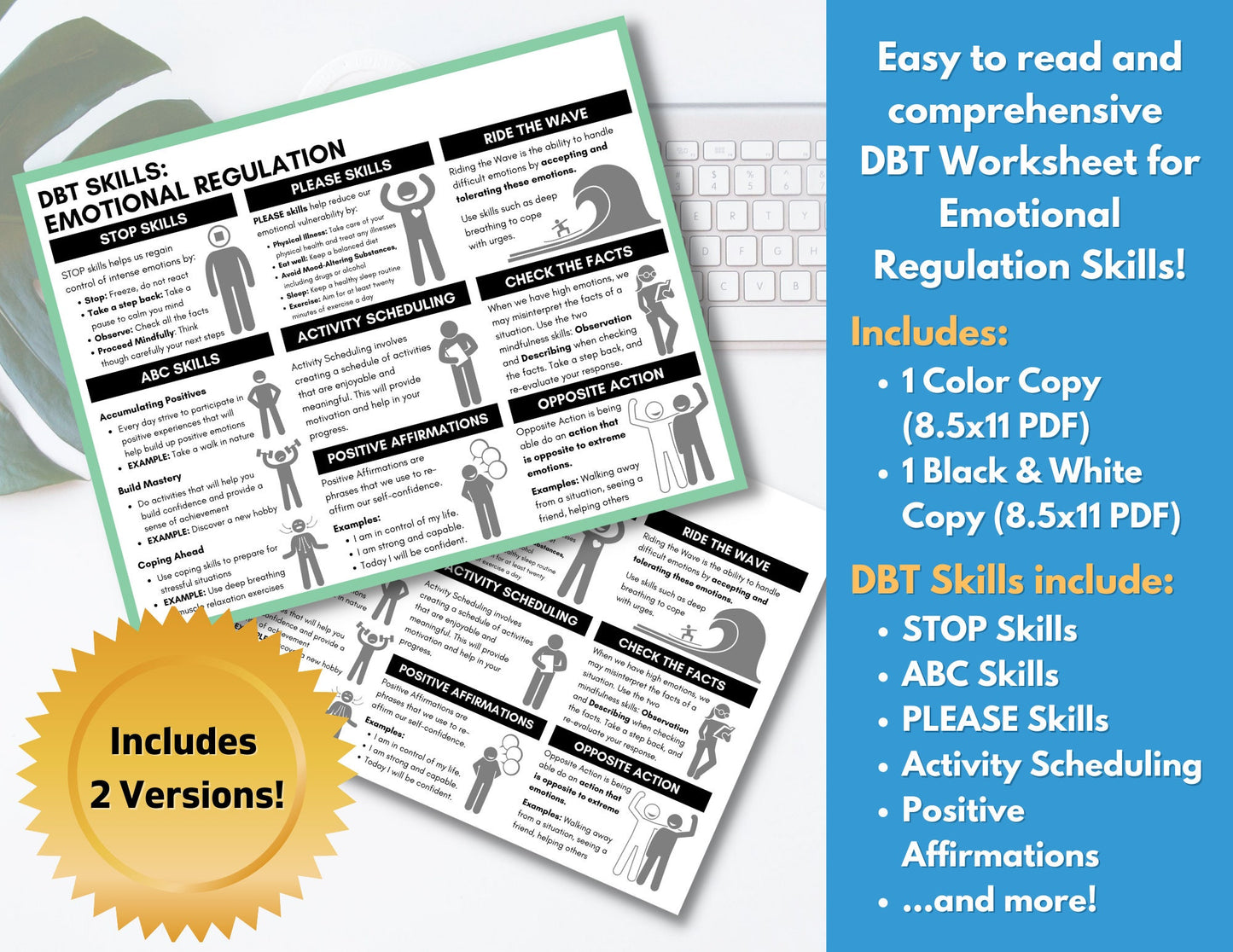 DBT Emotional Regulation, DBT Skills Cheat Sheet, Mental Health Worksheet, Handout, Therapy, Education (Digital Download)