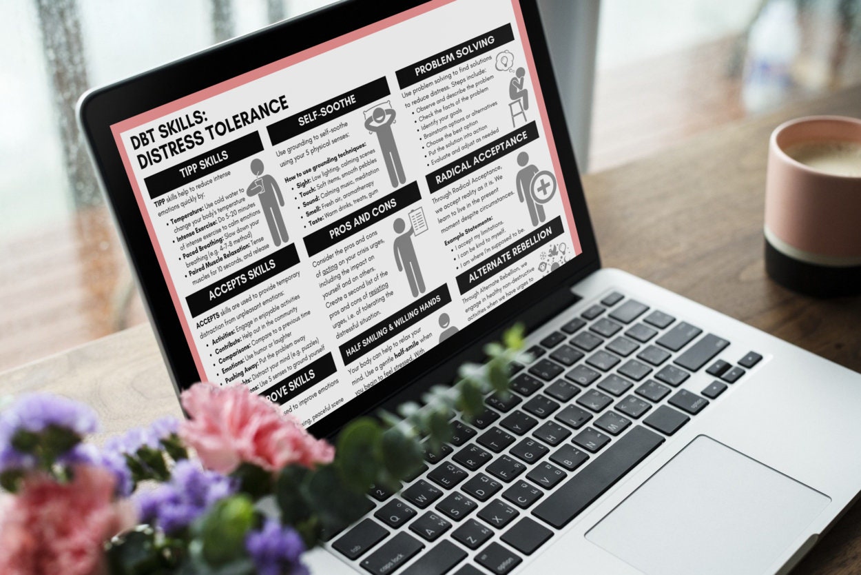 DBT Distress Tolerance Coping Skills, Worksheet, Handout, Therapy, Dialectical Behavior, Mental Health, Counselor (Digital Download)