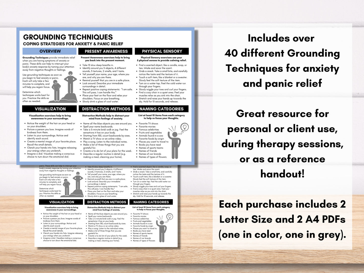 Grounding Techniques Cheat Sheet, Coping Strategies, Anxiety and Panic Relief, Therapy Worksheet, Psychology Handout (Digital Printable)