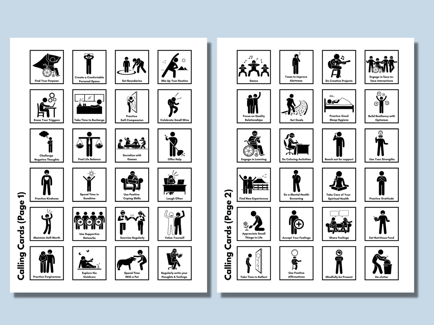 Mental Health BINGO Game Kit, Mental Wellness Strategies, Activity, Counselor, Psychology - Includes 48 BONUS Flashcards (Digital Printable)