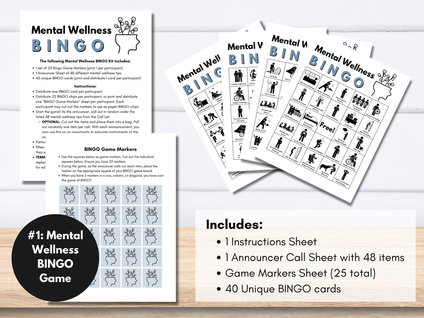 Mental Health BINGO Game Bundle, Includes 4 Games: Self-Care, Coping Skills, Mental Wellness, Sleep Hygiene, Activity (Digital Printable)