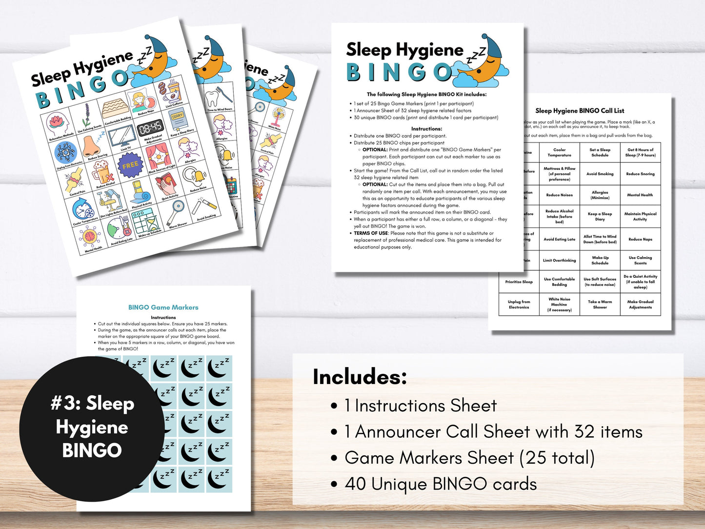 Mental Health BINGO Game Bundle, Includes 4 Games: Self-Care, Coping Skills, Mental Wellness, Sleep Hygiene, Activity (Digital Printable)