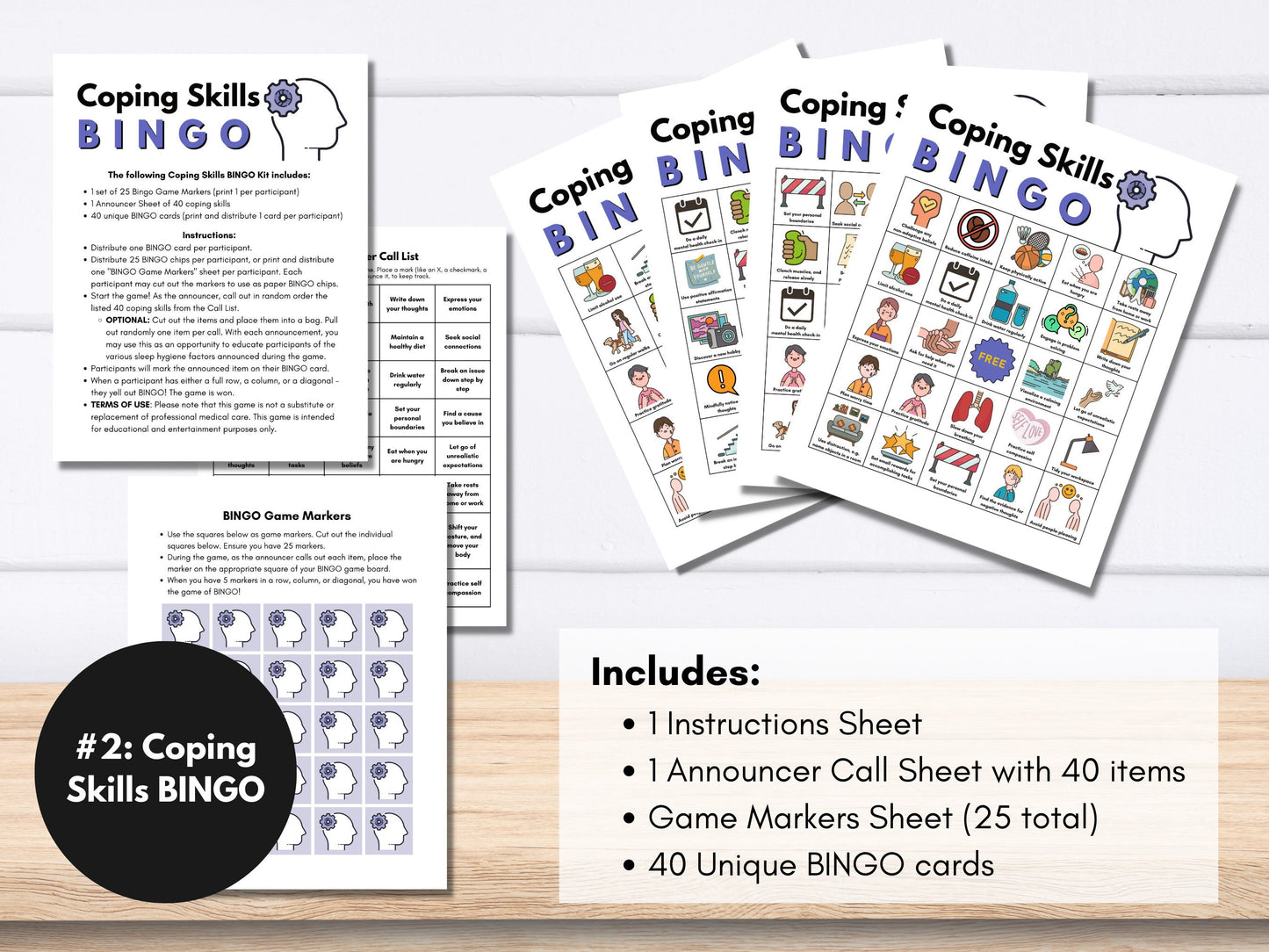 Mental Health BINGO Game Bundle, Includes 4 Games: Self-Care, Coping Skills, Mental Wellness, Sleep Hygiene, Activity (Digital Printable)