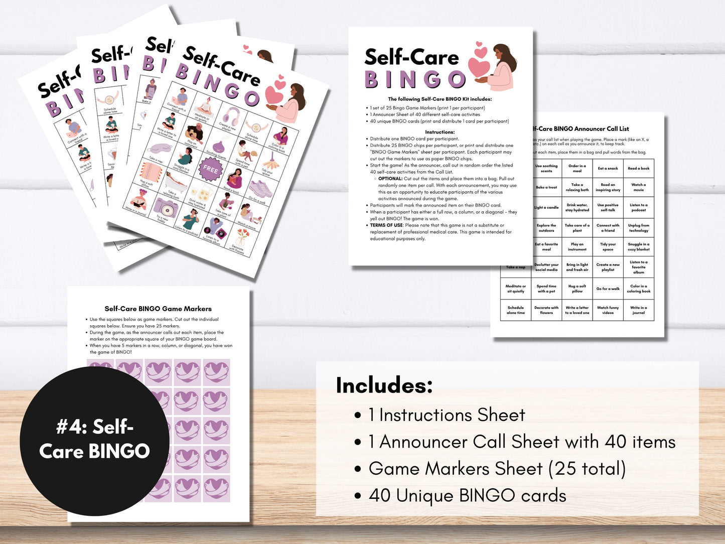 Mental Health BINGO Game Bundle, Includes 4 Games: Self-Care, Coping Skills, Mental Wellness, Sleep Hygiene, Activity (Digital Printable)