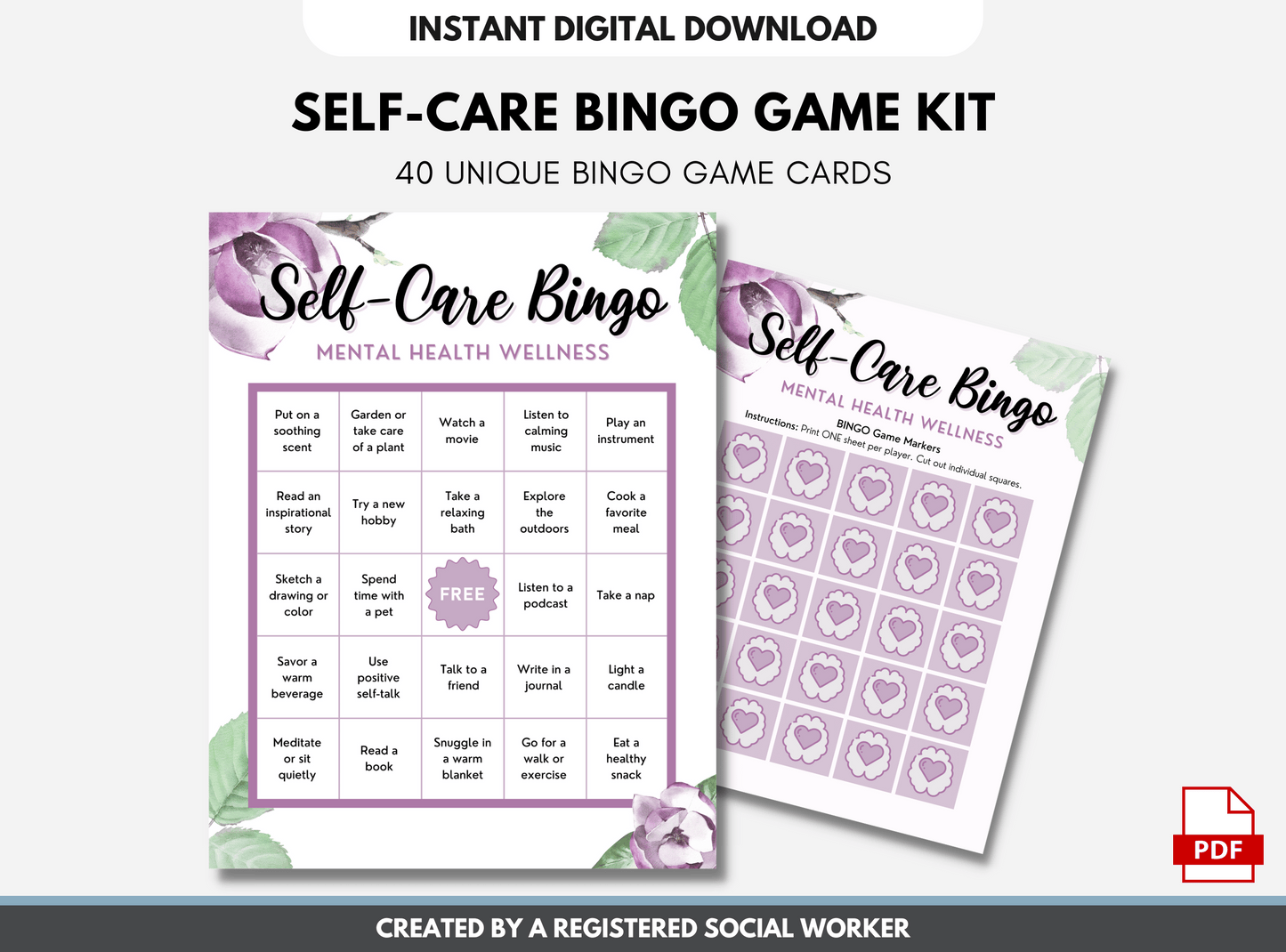 Self-Care BINGO Game Activity Kit (Digital Printable)