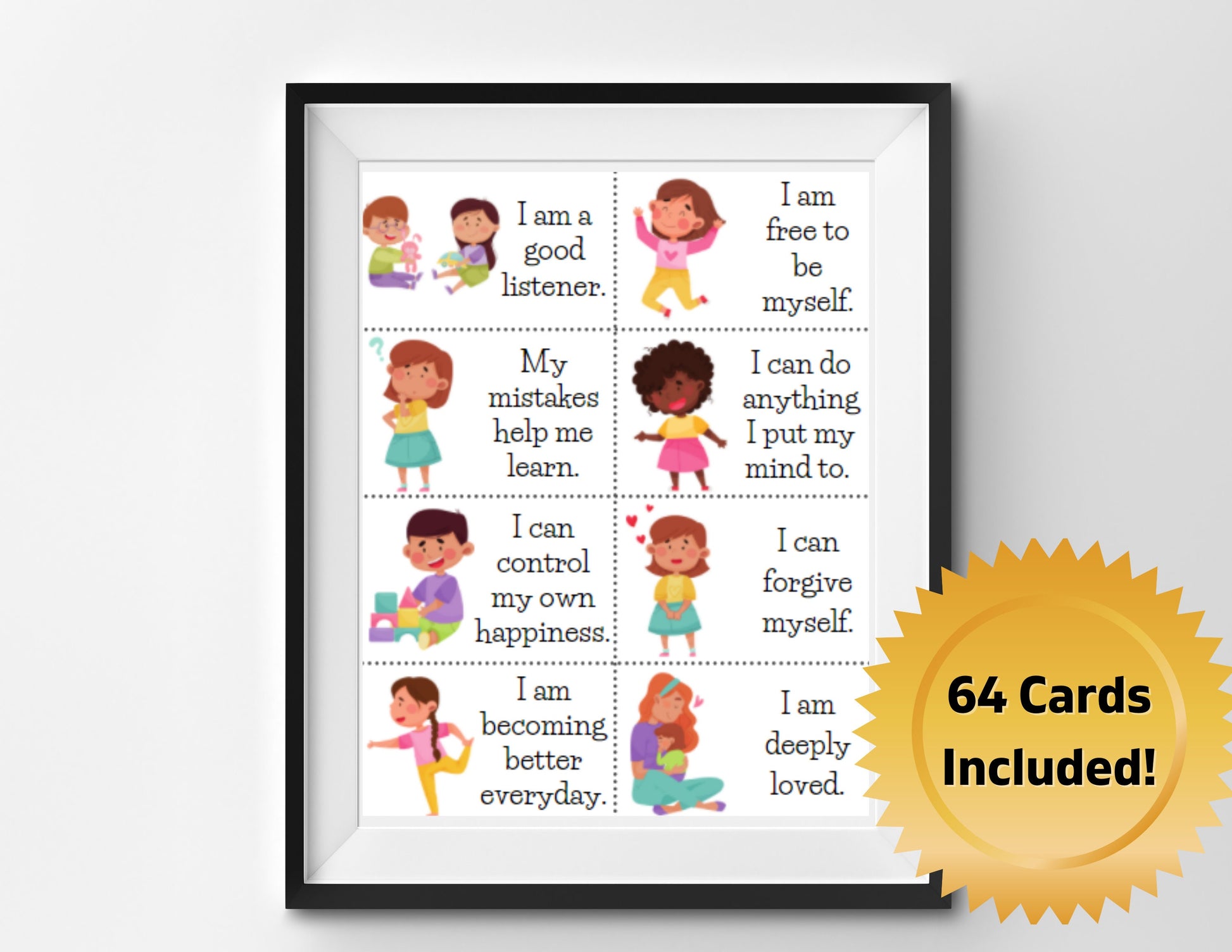 64 Positive Affirmation Cards for Kids, Growth Mindset, Calm Positivity, Emotional Regulation, Mental Health Education (DIGITAL PRINTABLE)