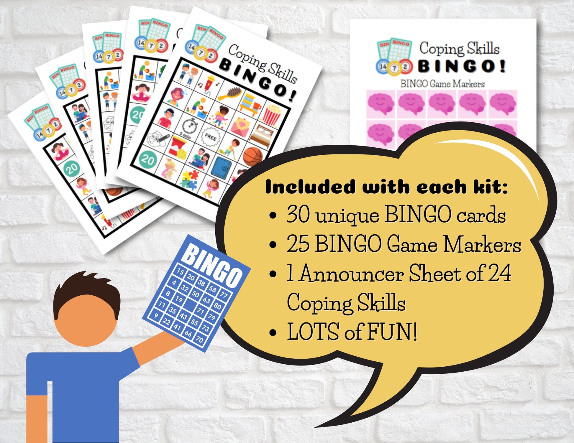 Coping Skills BINGO Game Activity Cards for Kids, Calming Strategies, Emotional Regulation for Worry Anger, Mental Health (DIGITAL DOWNLOAD)