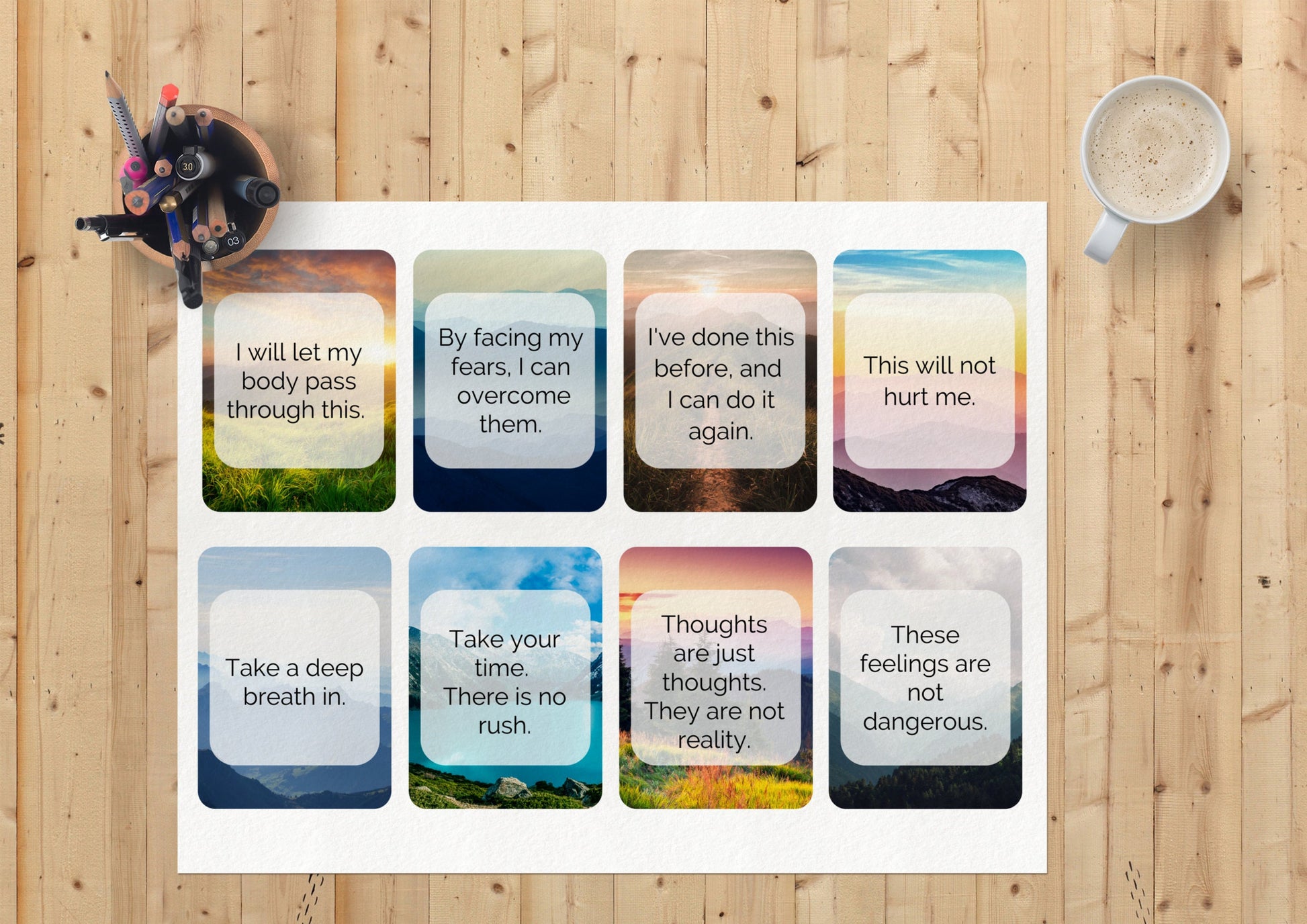 Anxiety Coping Cards, Anxiety Relief, Panic Attacks, Visualization, Caling Affirmations, Grounding Cards, CBT (Digital Printable)