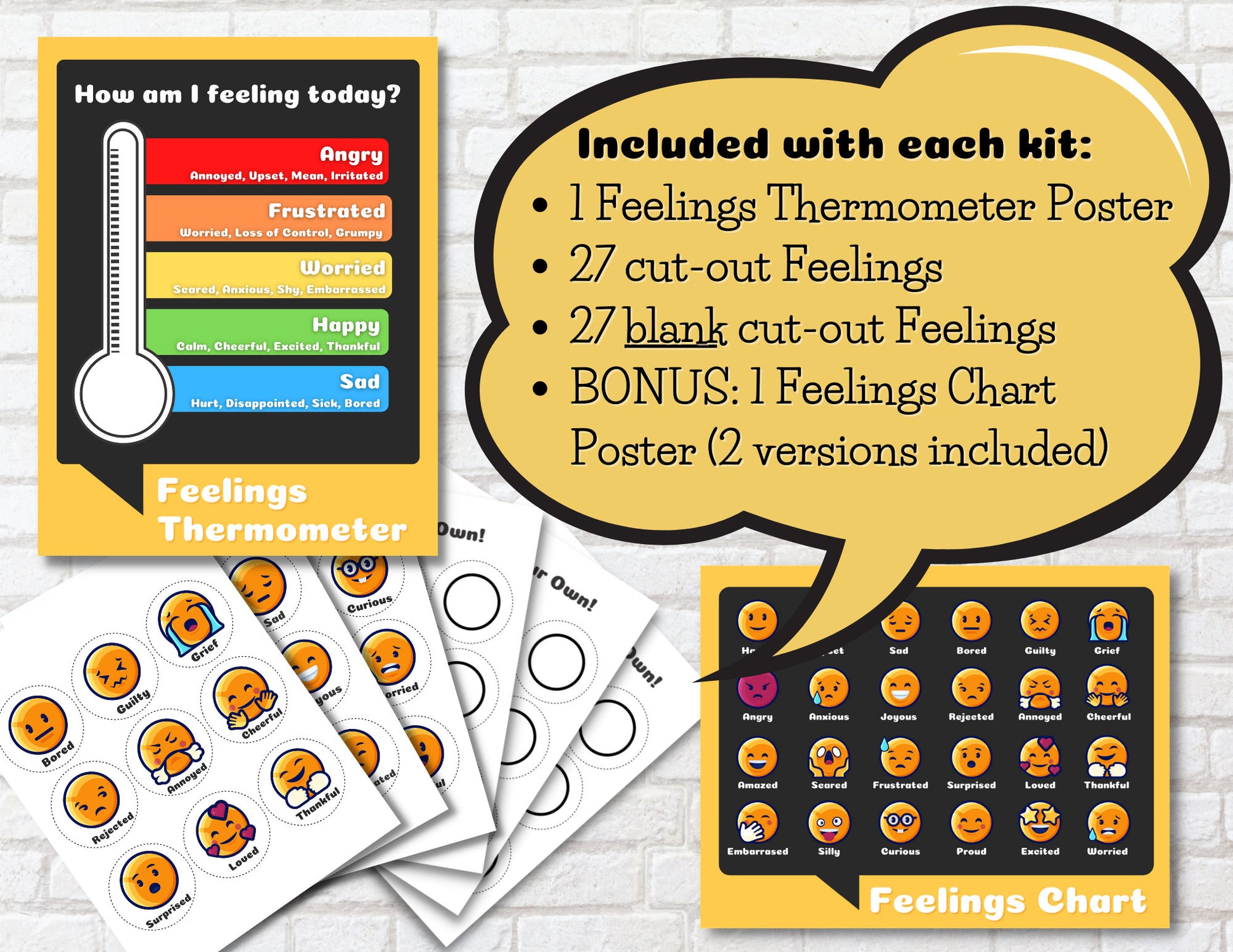 Feelings Thermometer Kids, Emotional Regulation, Calming Corner, Coping Skills for Mental Health, Education, Classroom (DIGITAL PRINTABLE)