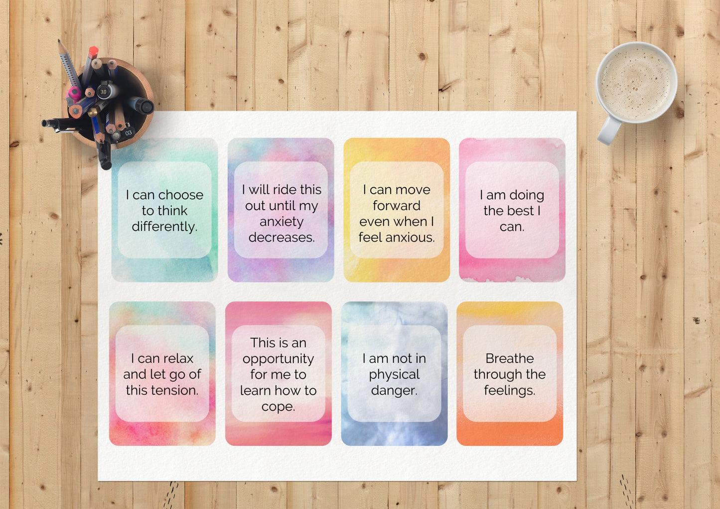 40 Anxiety Coping Cards, Calming Affirmations, Stress Relief, CBT, DBT, Mindfulness, Self-care, Mental Health (Digital Printable)