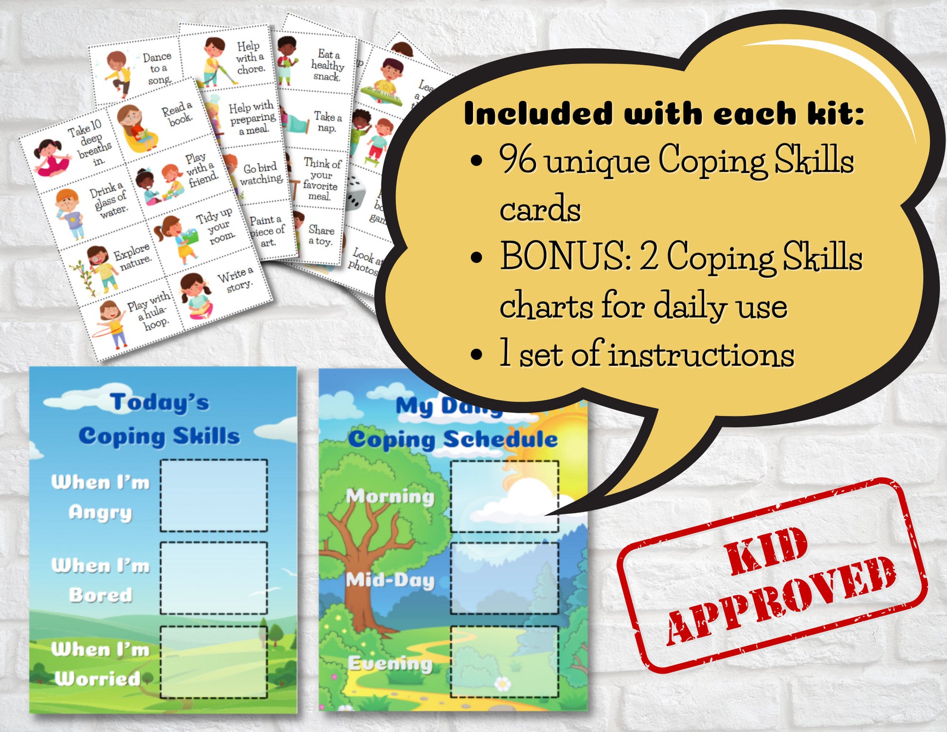 96 Coping Skills Cards for Kids, Activity Cards, Social Emotional Learning, Anxiety, Anger Management, Mental Health (DIGITAL PRINTABLE)