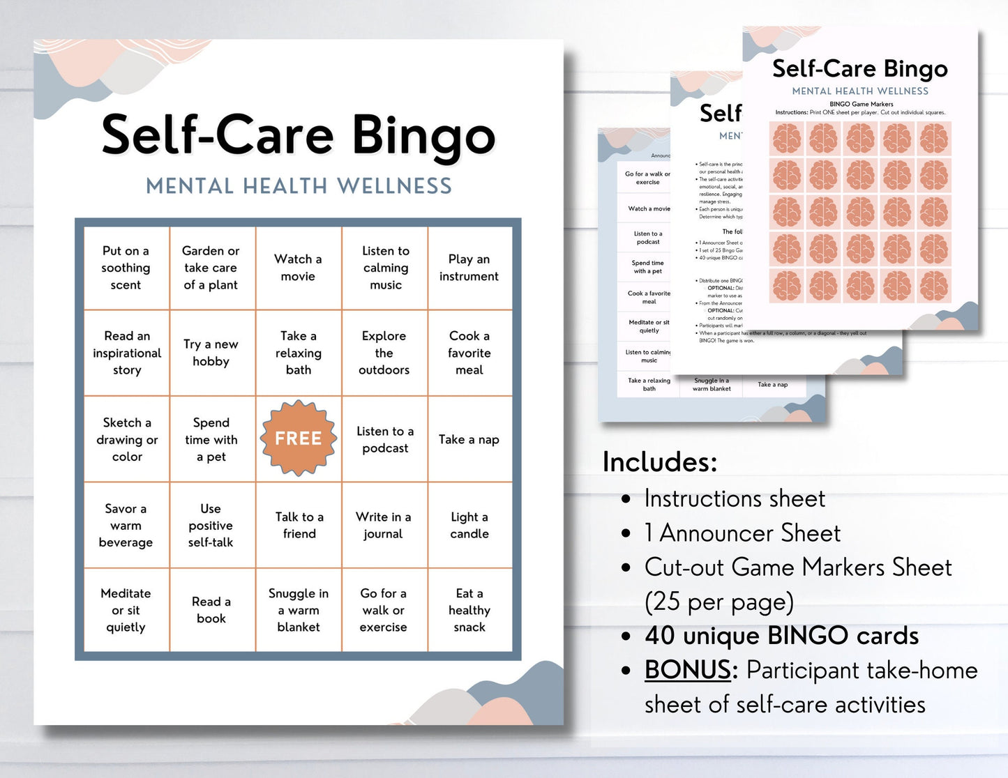 Self-Care BINGO Game Activity, Mental Health, Wellness, Team Building, Office, Classroom, School, Counselor, Social Work (DIGITAL PRINTABLE)