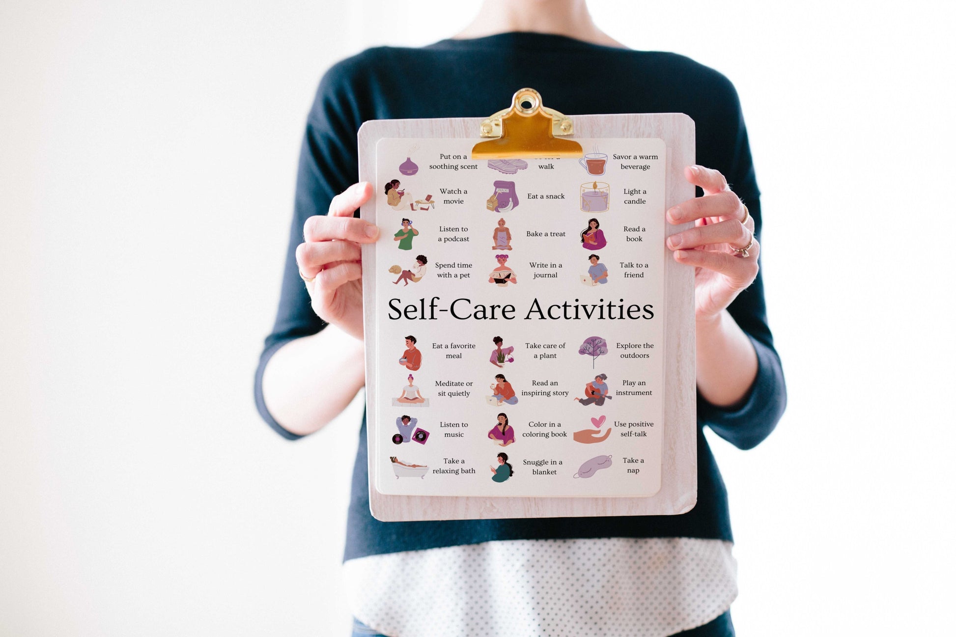 Self-Care Handout, Poster, Mental Health, Wellness Activities, Stress Relief, Anxiety, School, Teens, Clinic, Wall Decor (DIGITAL PRINTABLE)