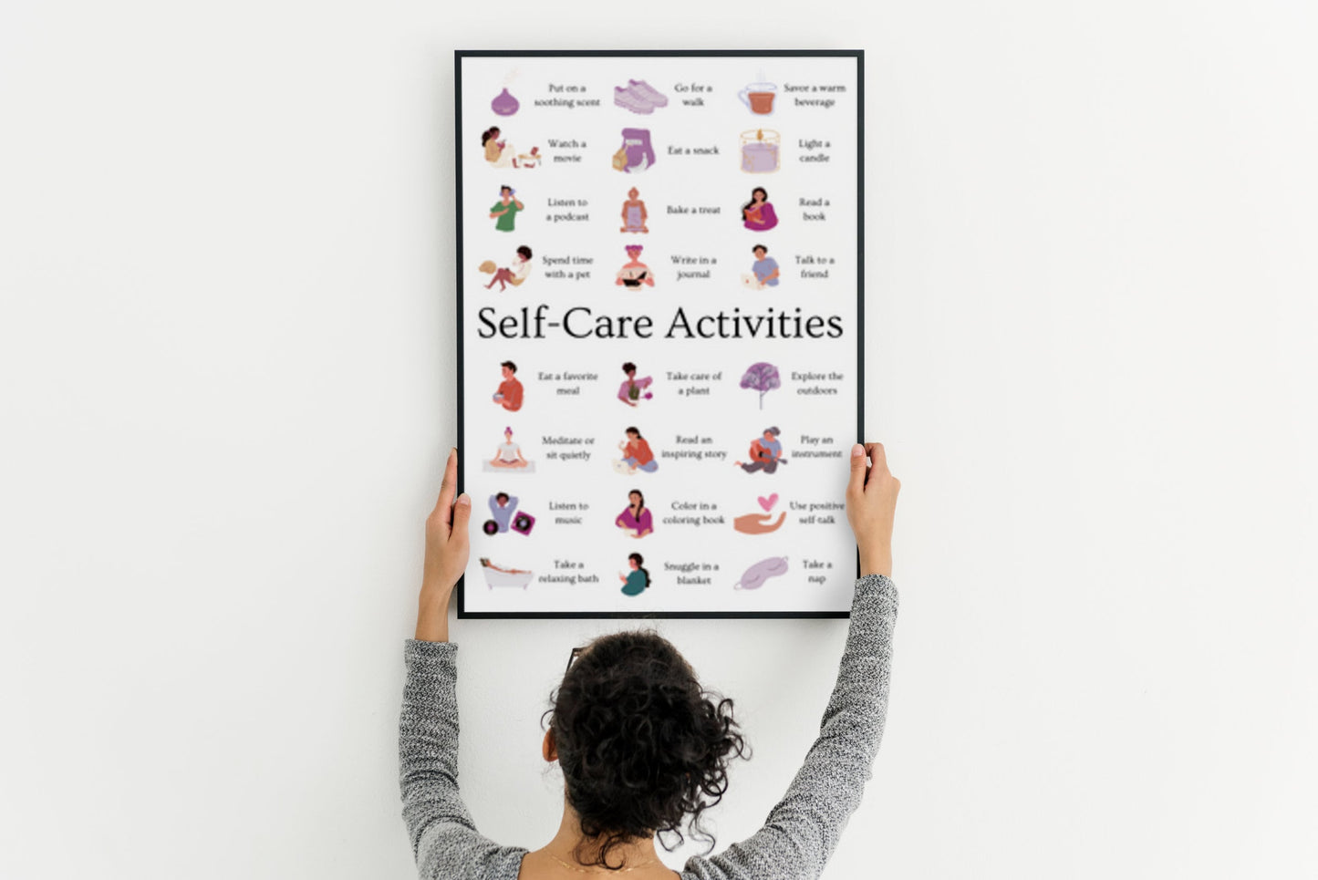 Self-Care Handout, Poster, Mental Health, Wellness Activities, Stress Relief, Anxiety, School, Teens, Clinic, Wall Decor (DIGITAL PRINTABLE)