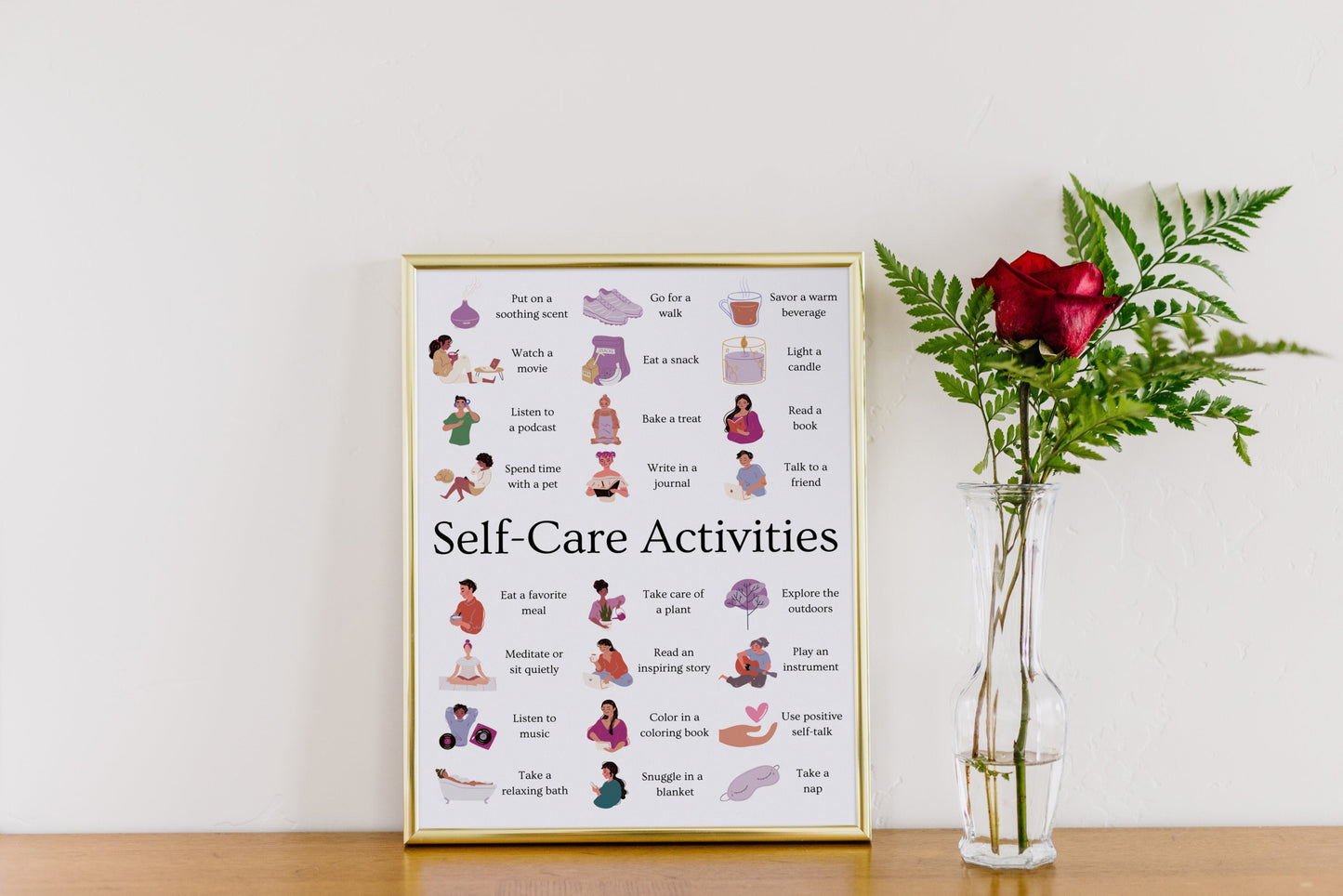 Self-Care Handout, Poster, Mental Health, Wellness Activities, Stress Relief, Anxiety, School, Teens, Clinic, Wall Decor (DIGITAL PRINTABLE)