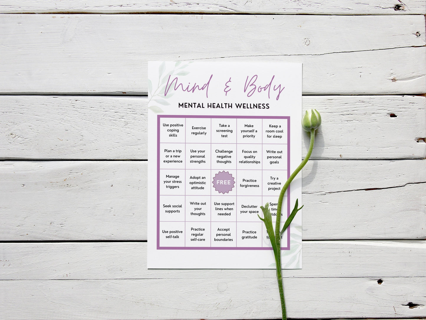 Mental Health BINGO Game Kit, Wellness Activity, Self-Care Learning, Coping Skills Education, Mindfulness, Teens, Adults (DIGITAL PRINTABLE)