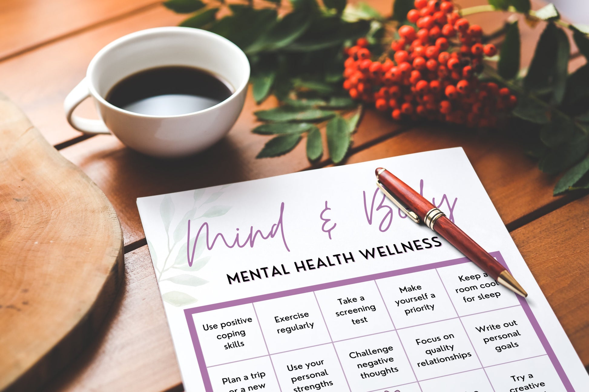 Mental Health BINGO Game Kit, Wellness Activity, Self-Care Learning, Coping Skills Education, Mindfulness, Teens, Adults (DIGITAL PRINTABLE)