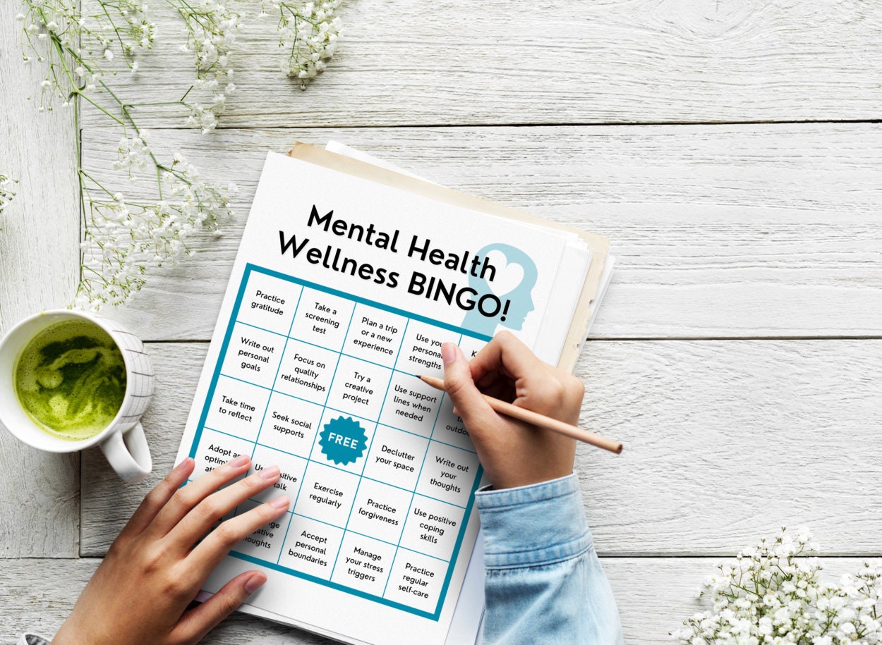 Mental Health BINGO Game Kit, Wellness, Well-being Activity, Student, Workplace, Counselor, Social Work, Coping Skills (DIGITAL PRINTABLE)