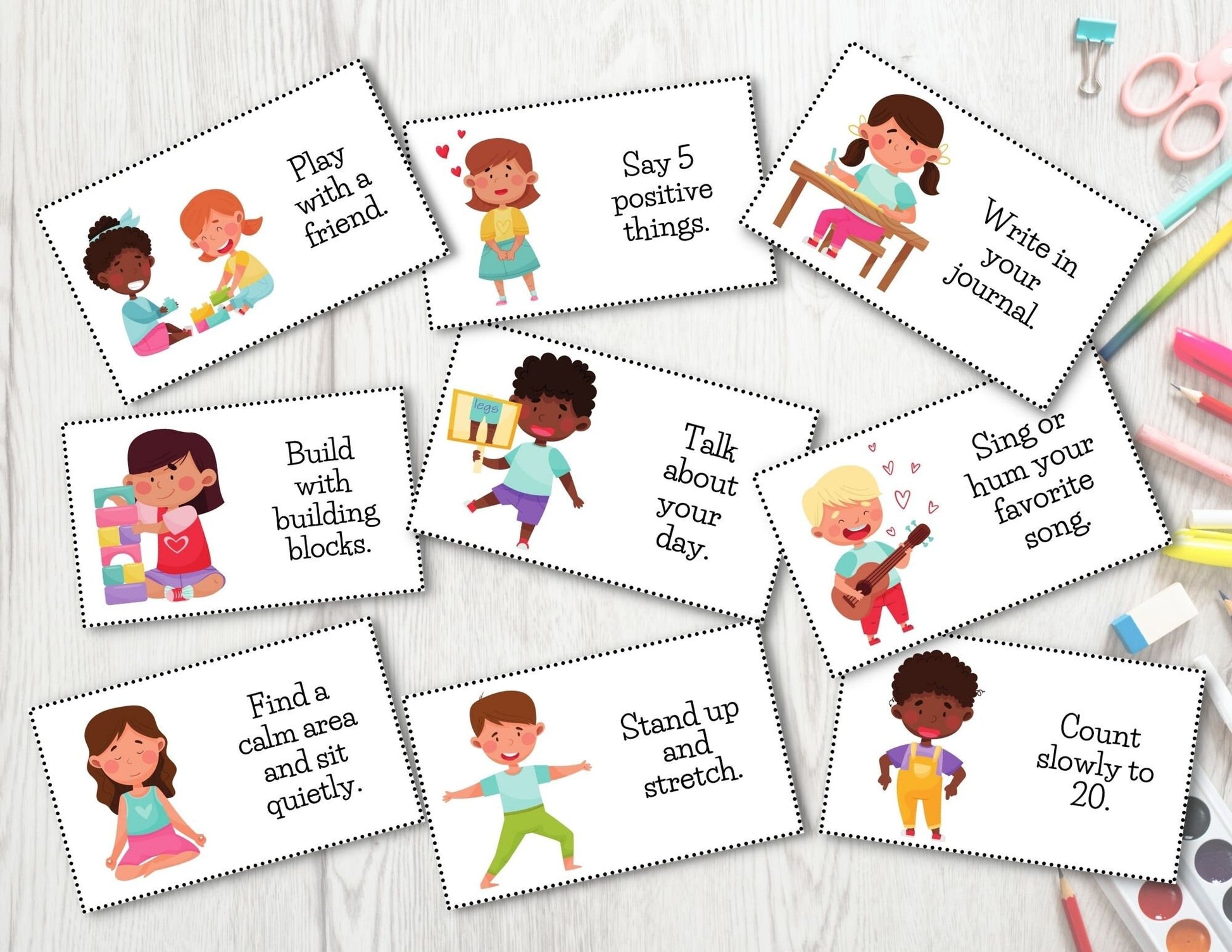 96 Coping Skills Cards for Kids, Activity Cards, Social Emotional Learning, Anxiety, Anger Management, Mental Health (DIGITAL PRINTABLE)