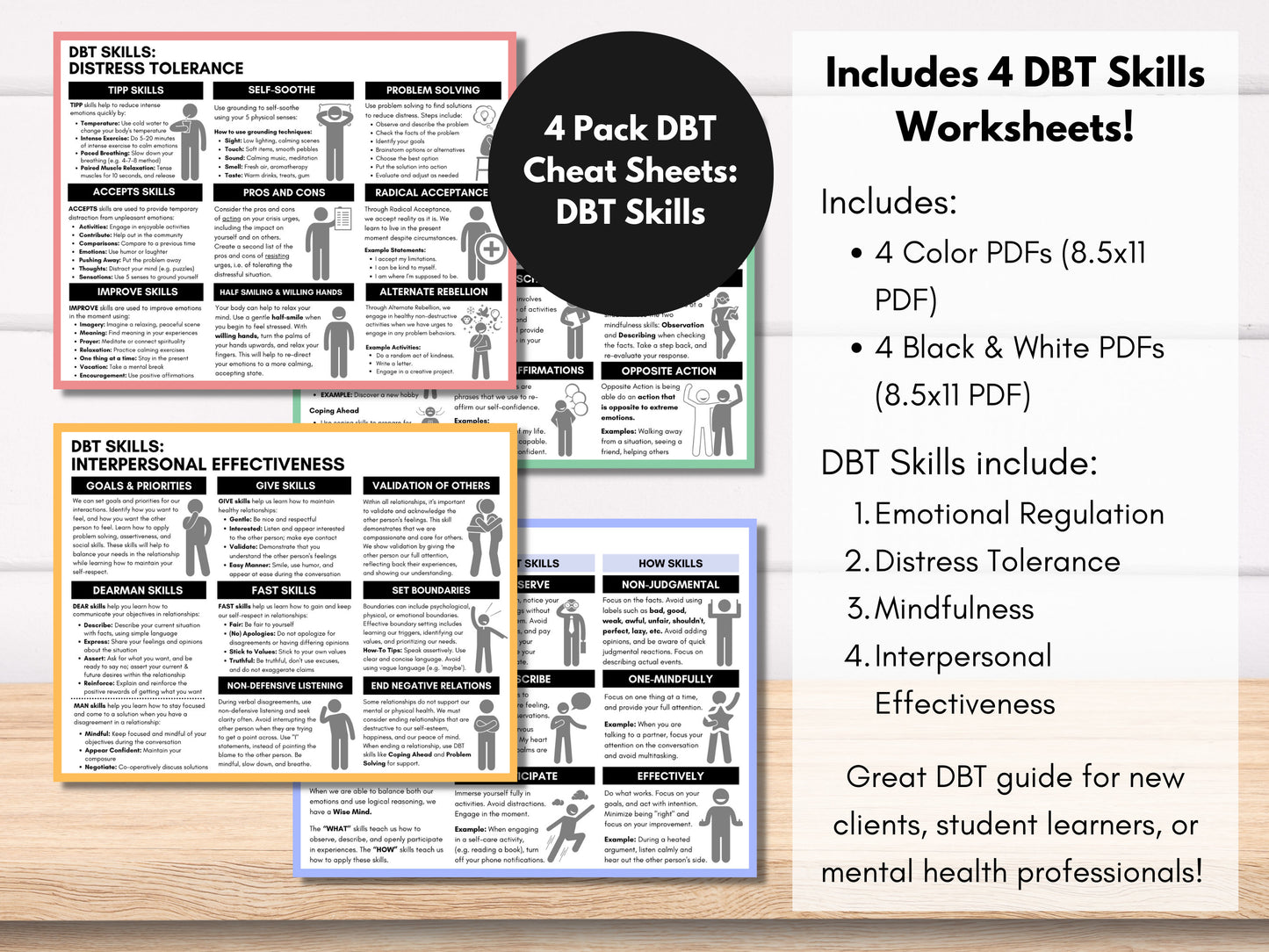 DBT Bundle, DBT Therapy Skills, Coping Skills, Dialectic Behavioral Therapy, Diary Card, Worksheet Set, Adult Anxiety (Digital Printable)