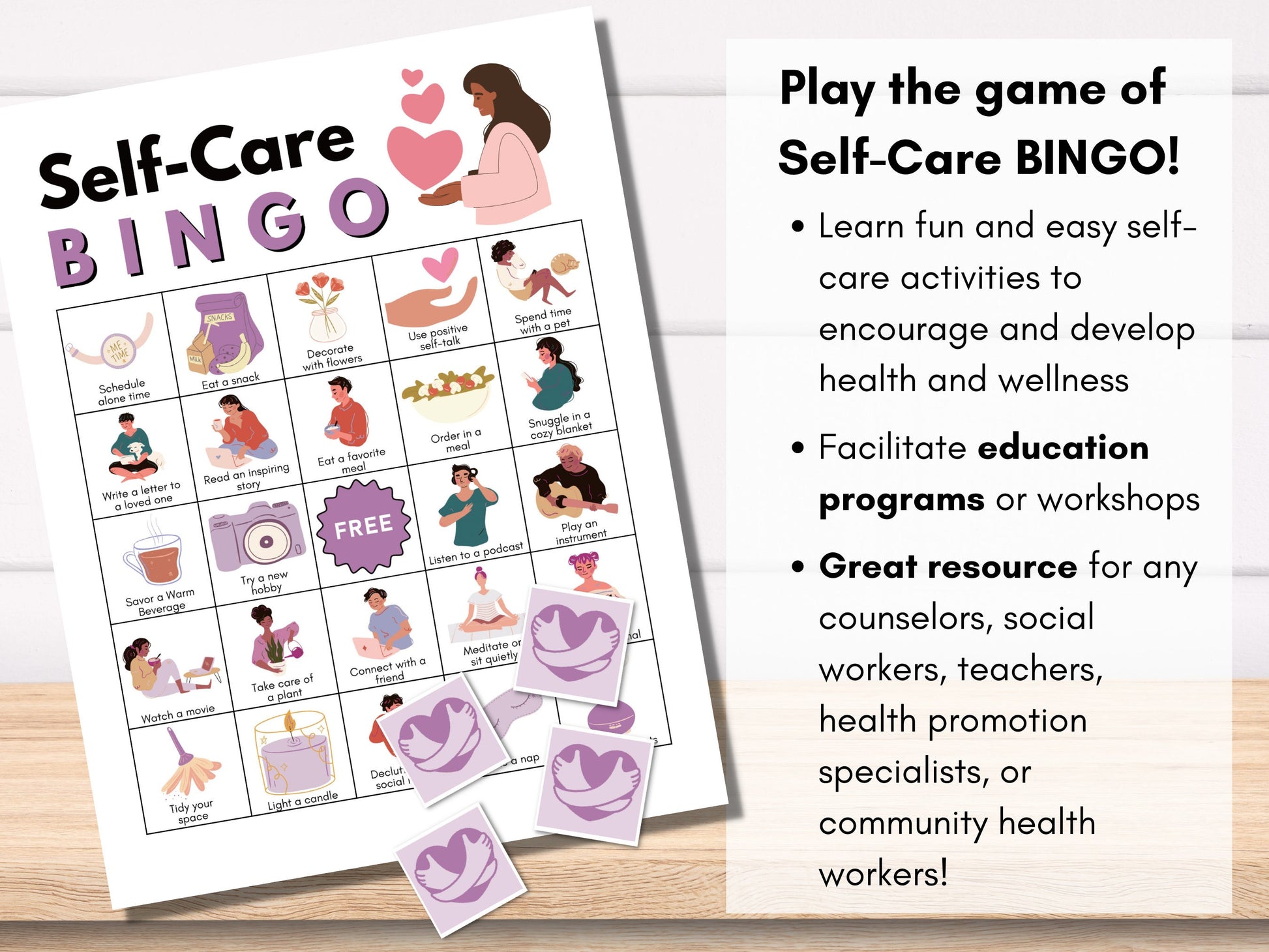 Self-Care BINGO Game Kit, Mental Health Awareness, Group Social Activity, Classroom, Therapy Game, Workplace Wellness (Digital Printable)