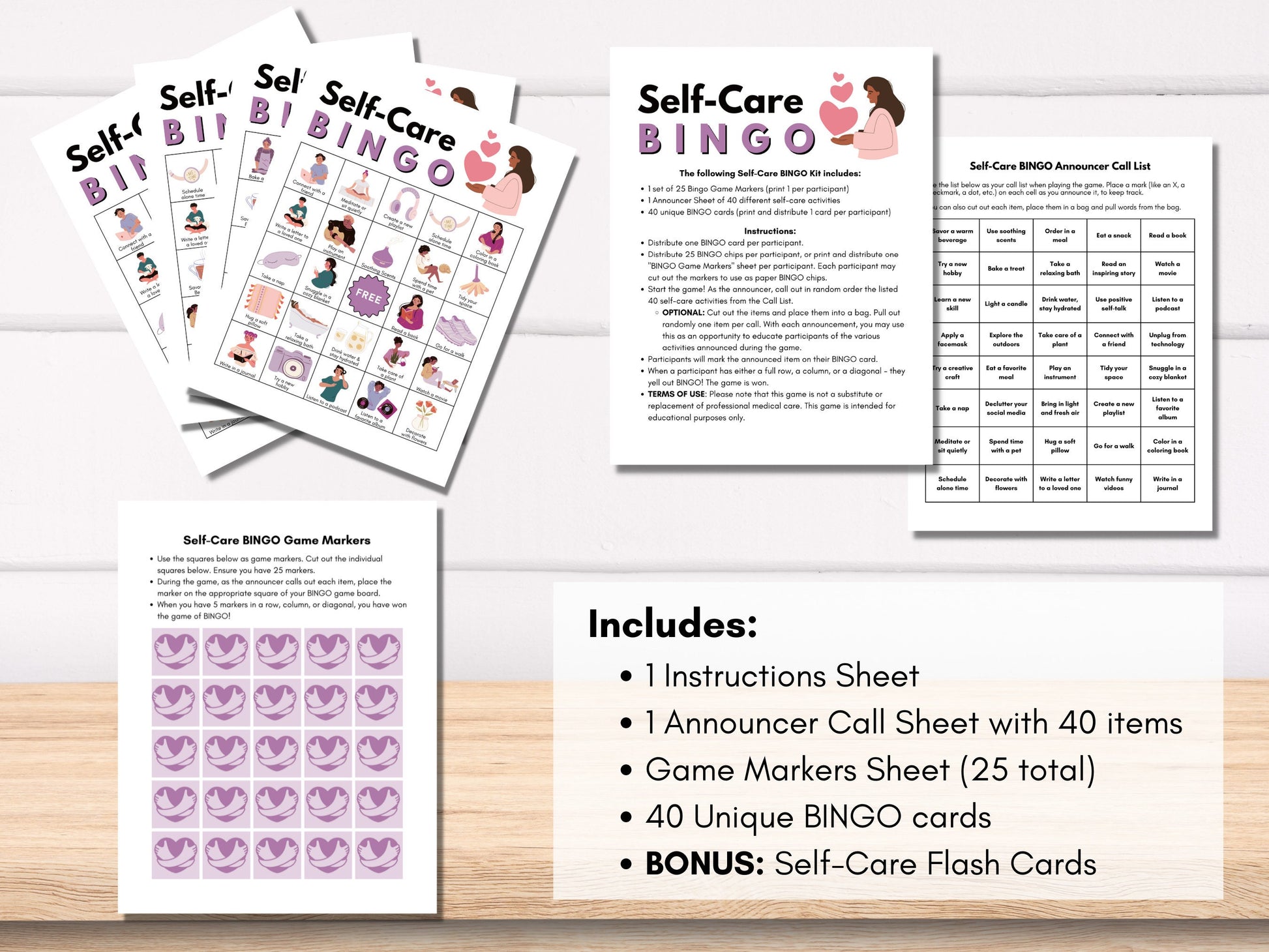 Self-Care BINGO Game Kit, Mental Health Awareness, Group Social Activity, Classroom, Therapy Game, Workplace Wellness (Digital Printable)