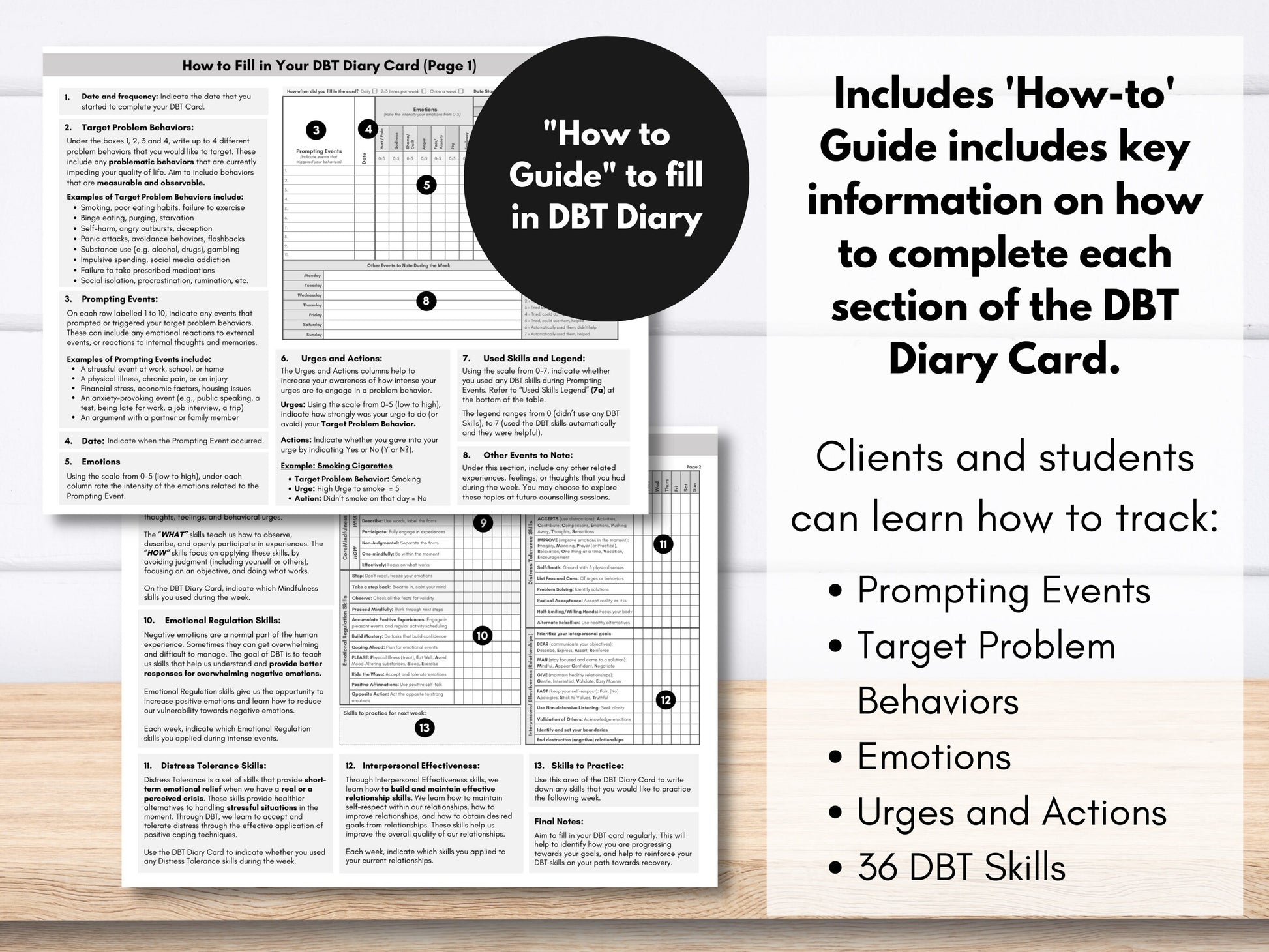 DBT Bundle, DBT Therapy Skills, Coping Skills, Dialectic Behavioral Therapy, Diary Card, Worksheet Set, Adult Anxiety (Digital Printable)