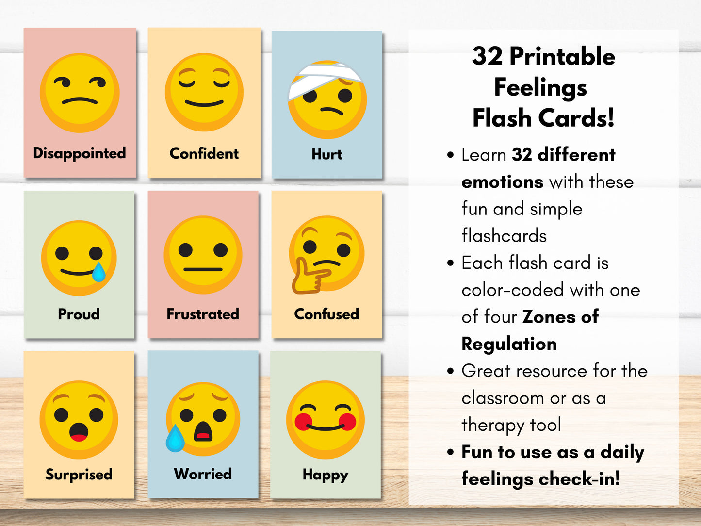 Feelings Cards, Emotions Flashcards, Zones of Regulation Kids, Coping Skills, Mental Health, Social Emotional Learning (Digital Printable)