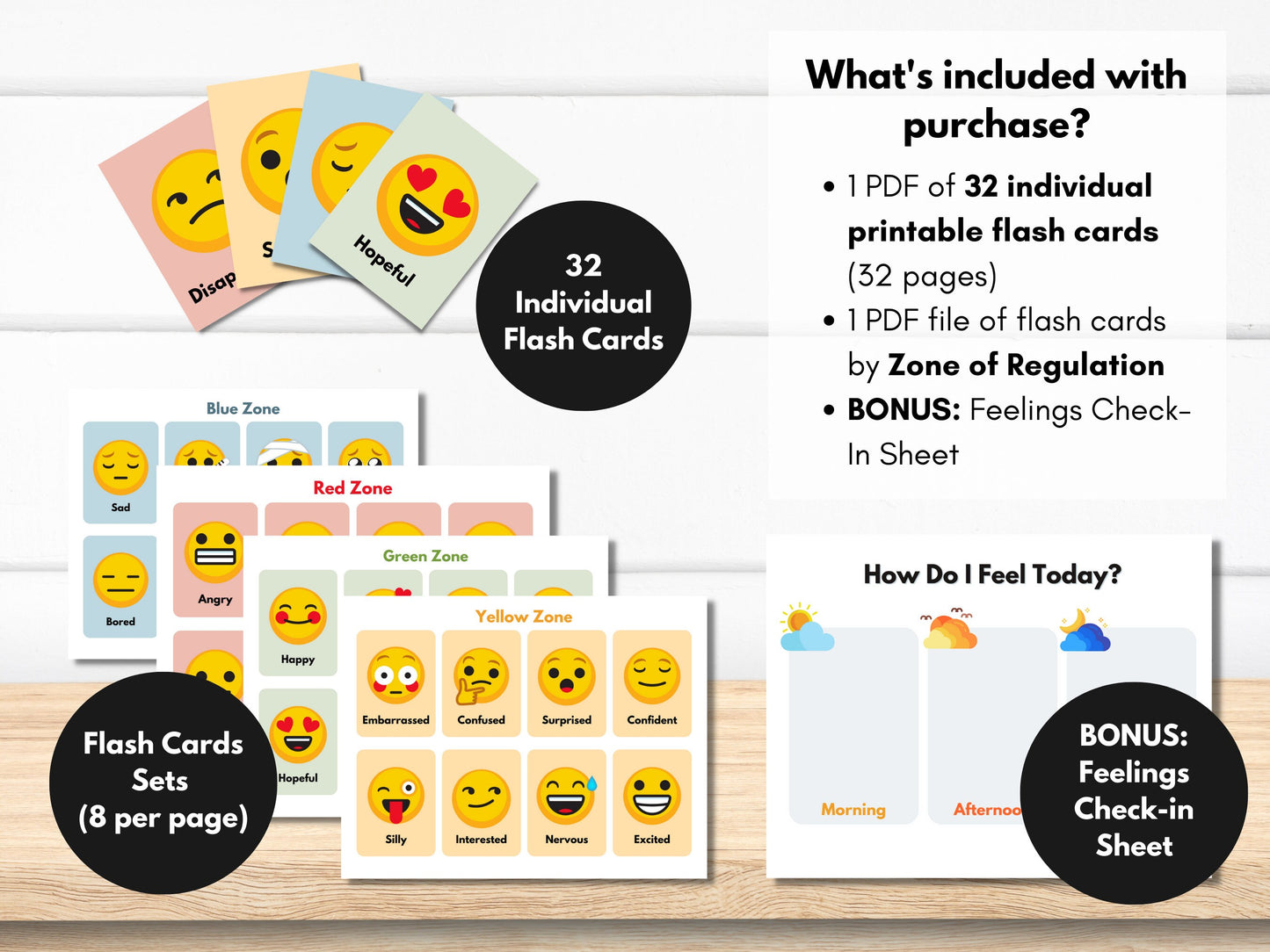 Feelings Cards, Emotions Flashcards, Zones of Regulation Kids, Coping Skills, Mental Health, Social Emotional Learning (Digital Printable)