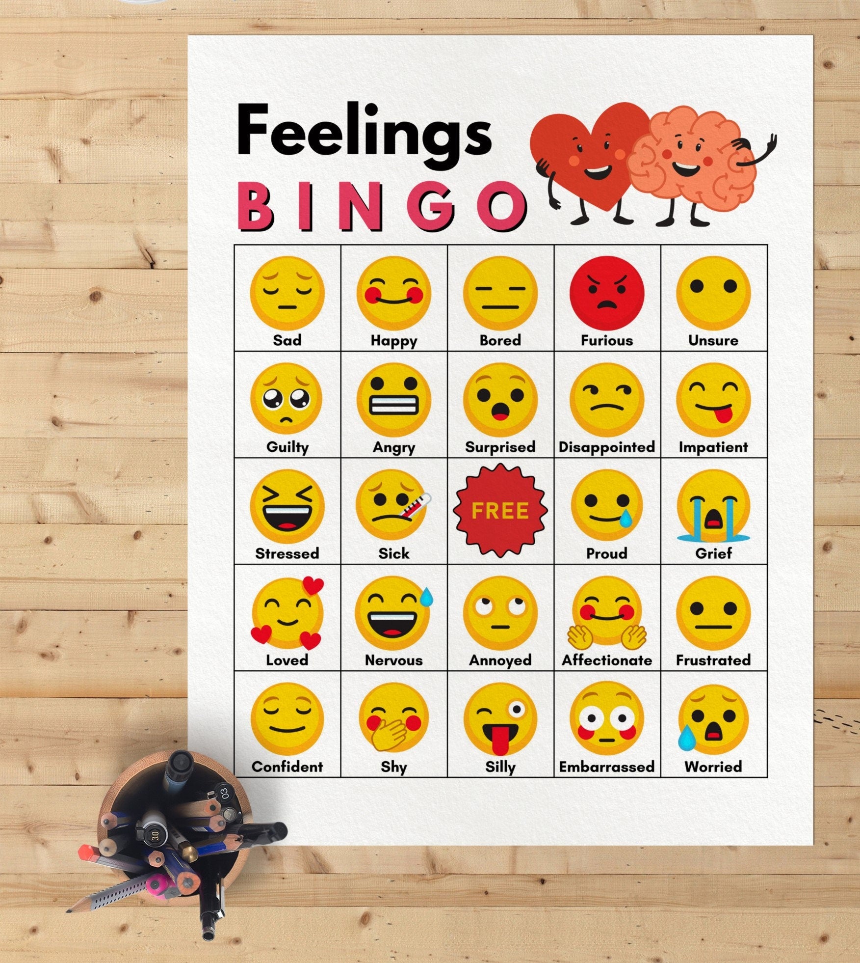 Feelings BINGO Game Kit, Children Social Emotional Learning Activity, Mental Health Kids, Classroom Therapy Game, Teens (Digital Printable)