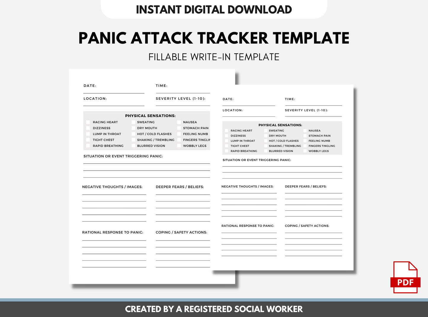 Panic Attack Journal Log, Panic Disorder Worksheet, CBT Cognitive Behavioral Therapy, Therapy Worksheets, Counselor (DIGITAL PRINTABLE)