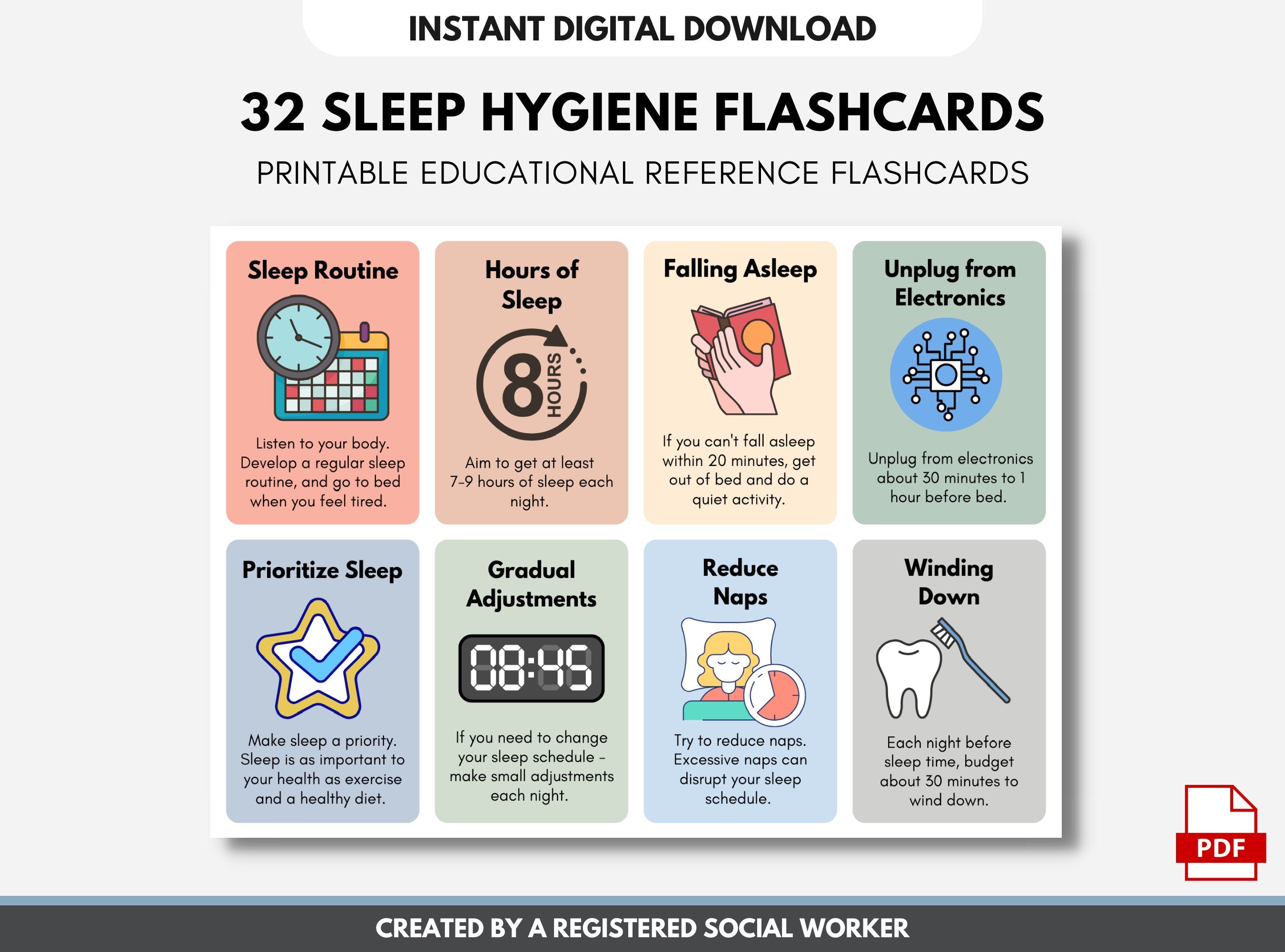 Sleep Hygiene Flashcards, Sleep Wellness Tips (Digital Printable ...