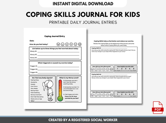 Coping Skills Journal for Kids, Worksheets for Worry, Emotional Regulation, Social Emotional Learning, Mental Health (Digital Printable)