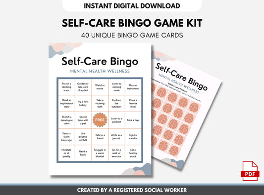 Self-Care BINGO Game Activity, Mental Health, Wellness, Team Building, Office, Classroom, School, Counselor, Social Work (DIGITAL PRINTABLE)