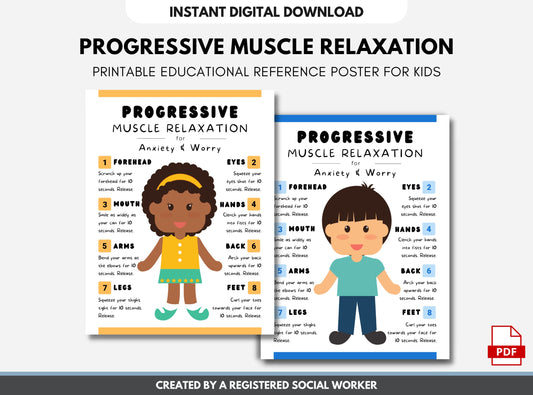 Progressive Muscle Relaxation (PMR) Worksheet for Kids, Calm Down, Stress Relief Activity, Anxiety Worry, Mental Health (DIGITAL PRINTABLE)