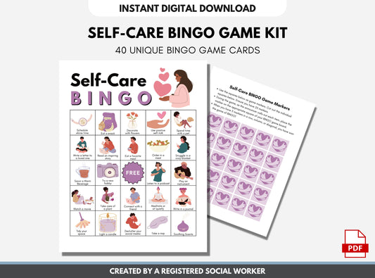 Self-Care BINGO Game Kit, Mental Health Awareness, Group Social Activity, Classroom, Therapy Game, Workplace Wellness (Digital Printable)