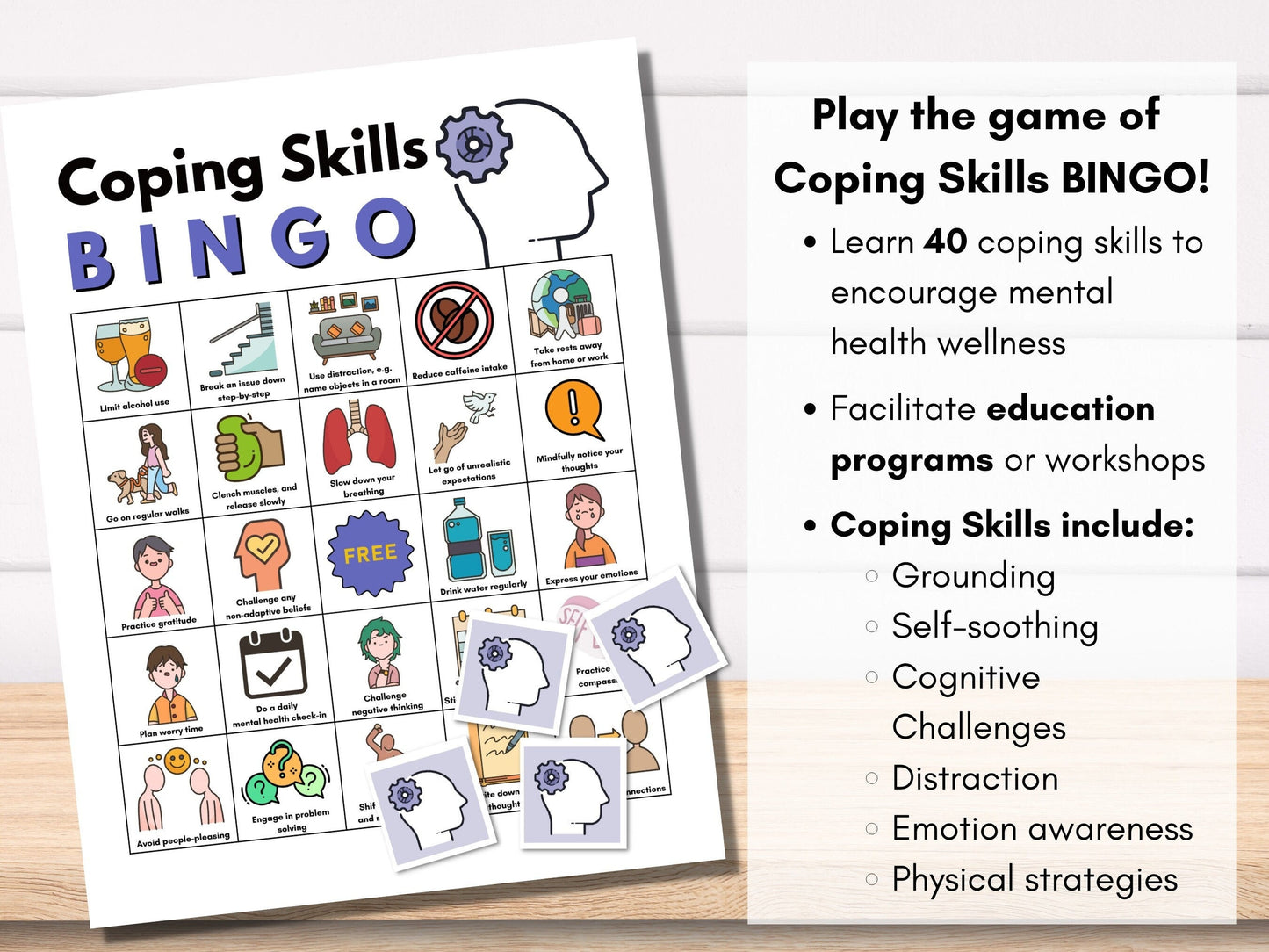 Coping Skills BINGO Game Kit, Mental Health, Classroom Activity, Learning Tool, Therapy Game, Teens, Adults (Digital Printable)