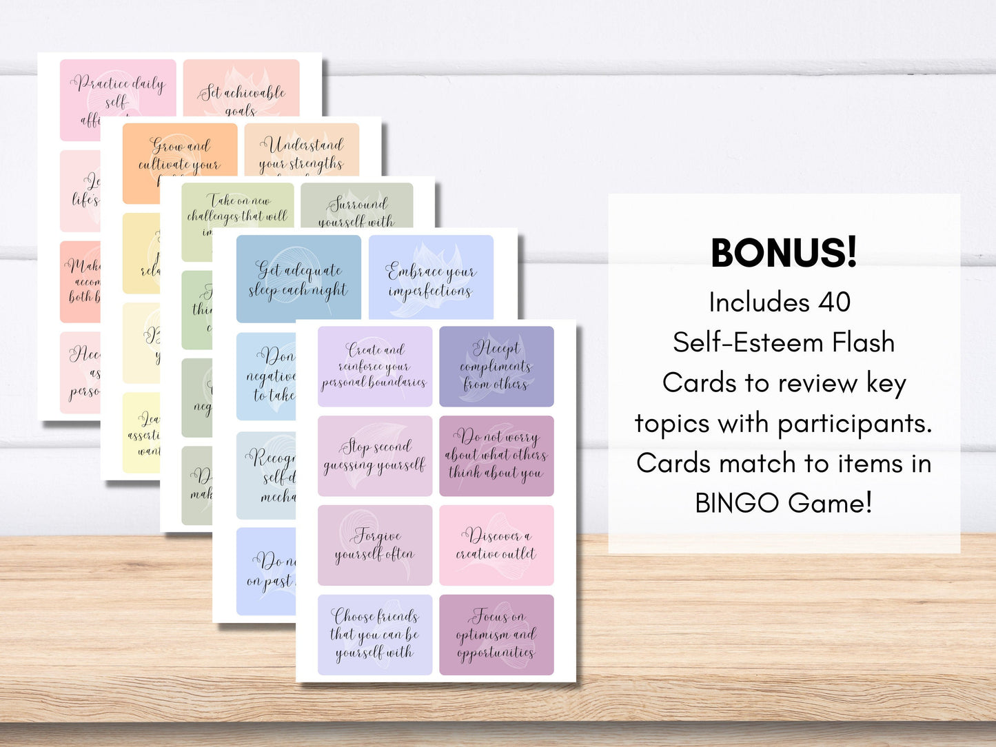 Self-Esteem BINGO Game Kit, Mental Health Game, Counselor Activity, Therapy Game - Includes 40 BONUS Flashcards (Digital Printable)