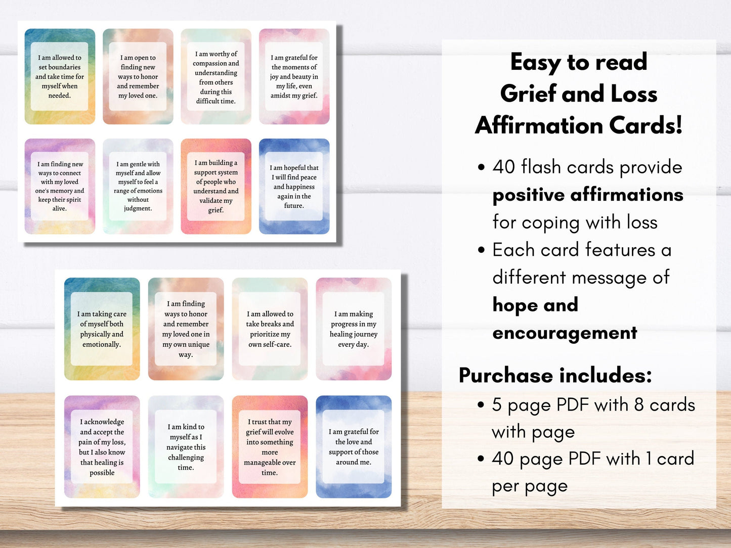 Grief Affirmation Flashcards, Grief and Loss Worksheets, Narrative Therapy, Mental Health Worksheets, Therapy Tools (DIGITAL PRINTABLE)