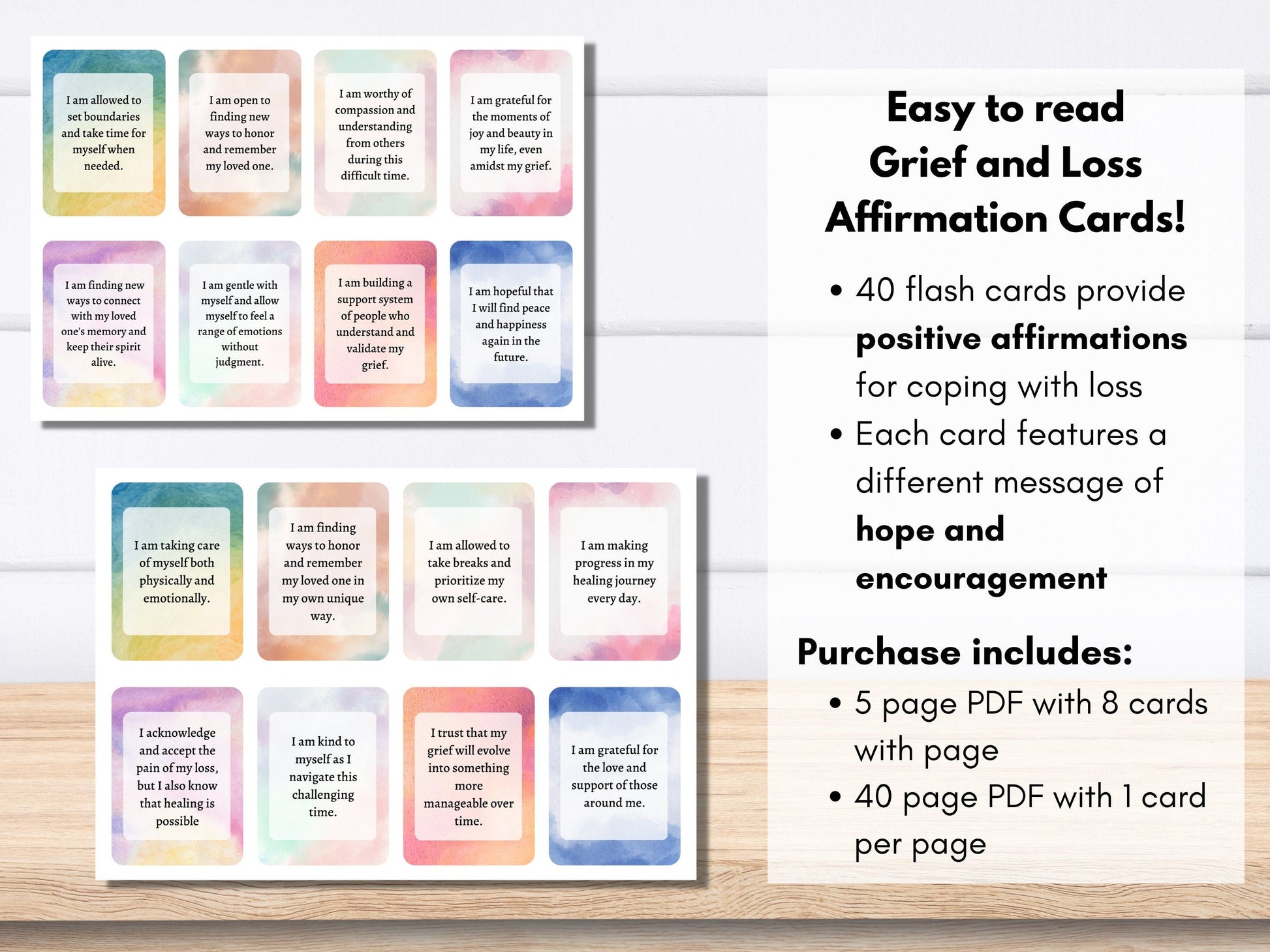 Grief Affirmation Flashcards, Grief and Loss Worksheets, Narrative Therapy, Mental Health Worksheets, Therapy Tools (DIGITAL PRINTABLE)