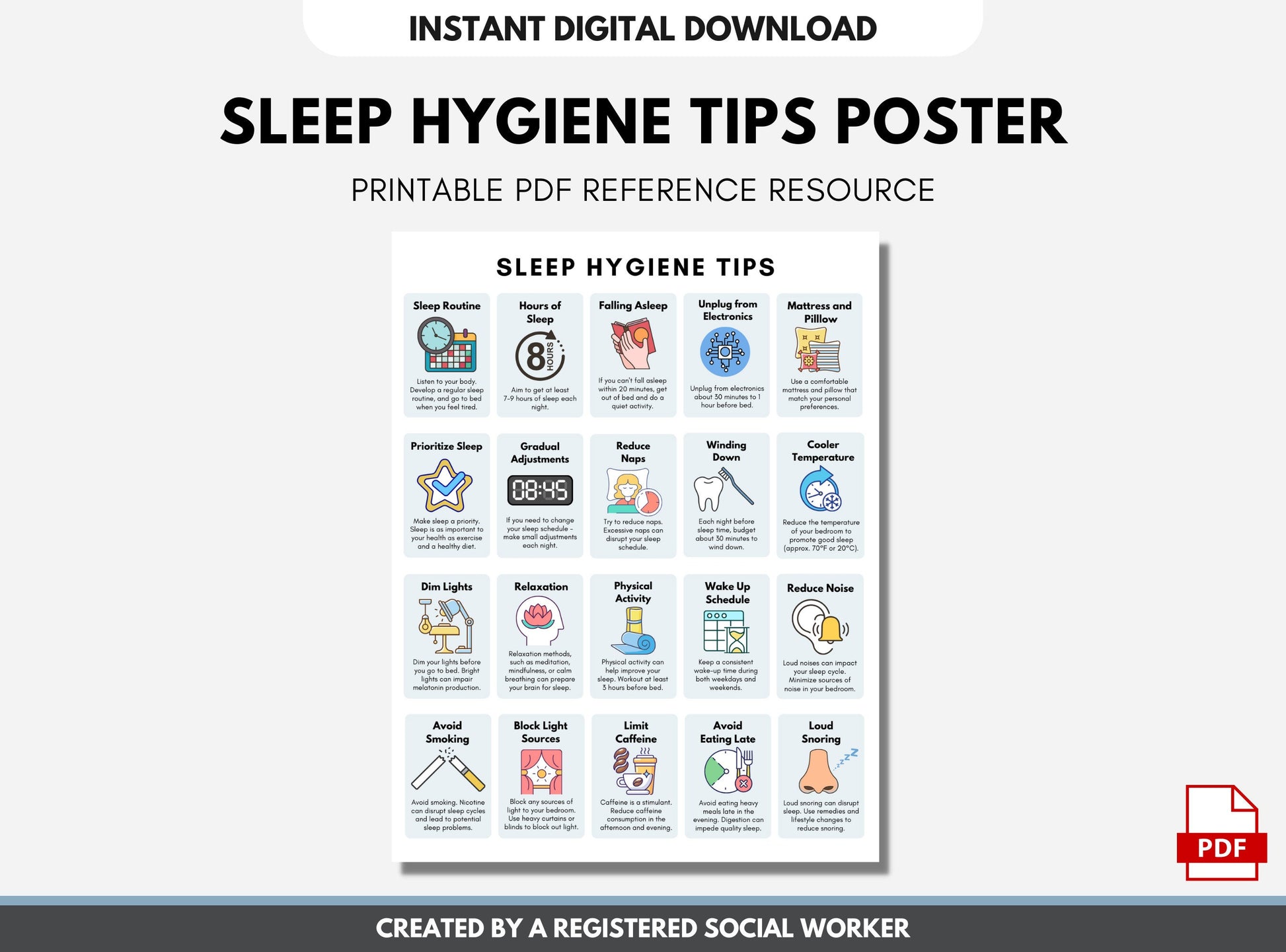 Sleep Hygiene Poster, Sleep Tips Checklist (Digital Printable ...