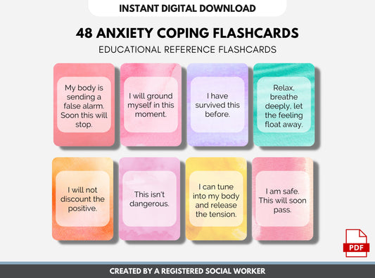 40 Anxiety Coping Cards, Calming Affirmations, Stress Relief, CBT, DBT, Mindfulness, Self-care, Mental Health (Digital Printable)