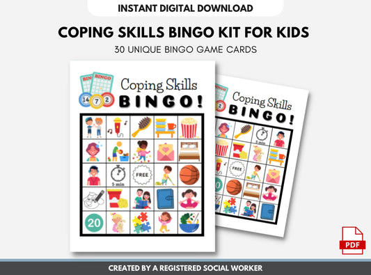 Coping Skills BINGO Game Activity Cards for Kids, Calming Strategies, Emotional Regulation for Worry Anger, Mental Health (DIGITAL DOWNLOAD)